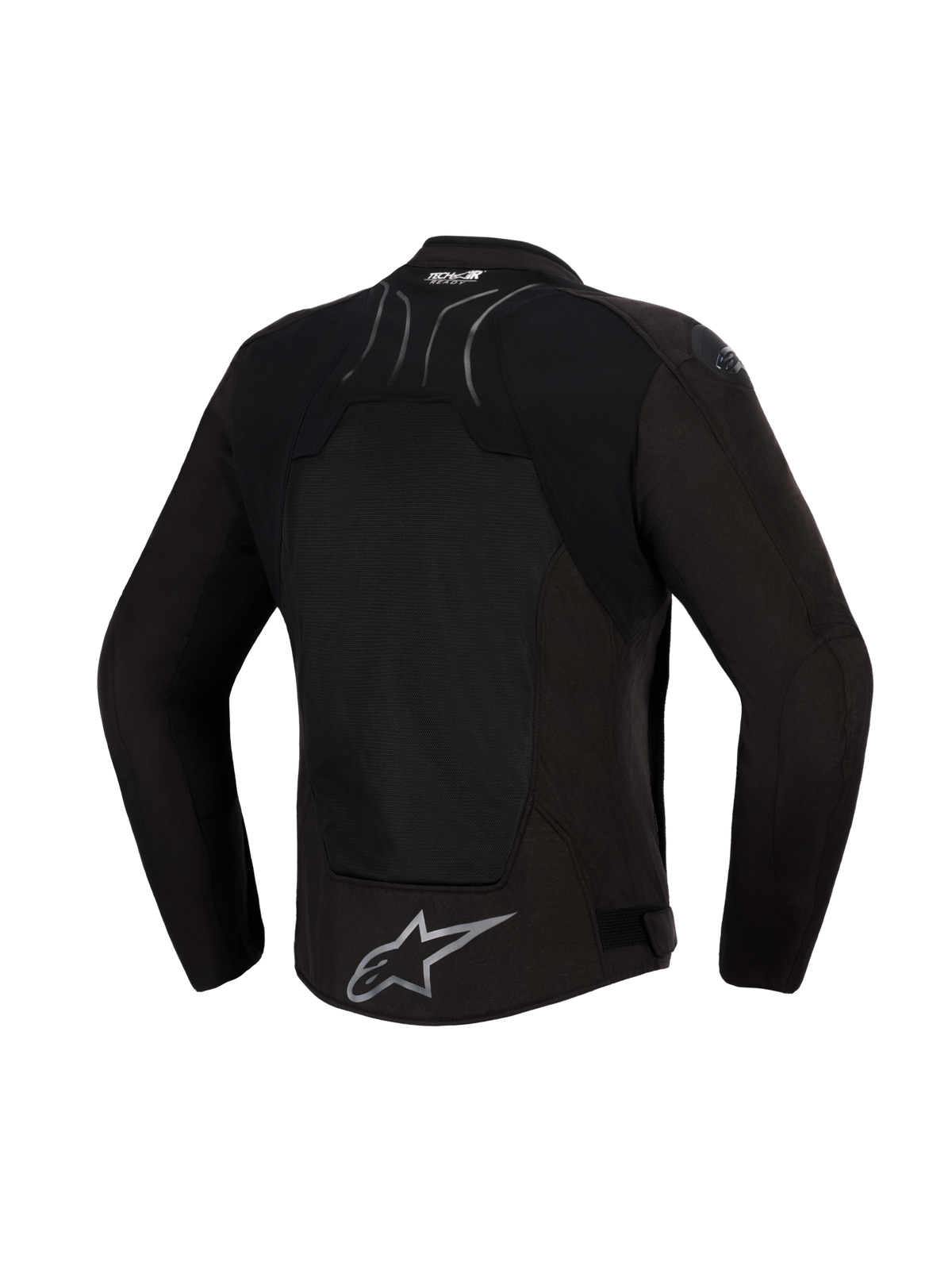 Veste Alpinestars SMX Air, Noir Anthracite, vue arrière, dotée d'un large panneau arrière en maille technique pour la ventilation, marquage Tech-Air® Ready sur le haut du dos et logo étoile Alpinestars argenté sur l'ourlet inférieur, conçue pour la conduite sportive par temps chaud