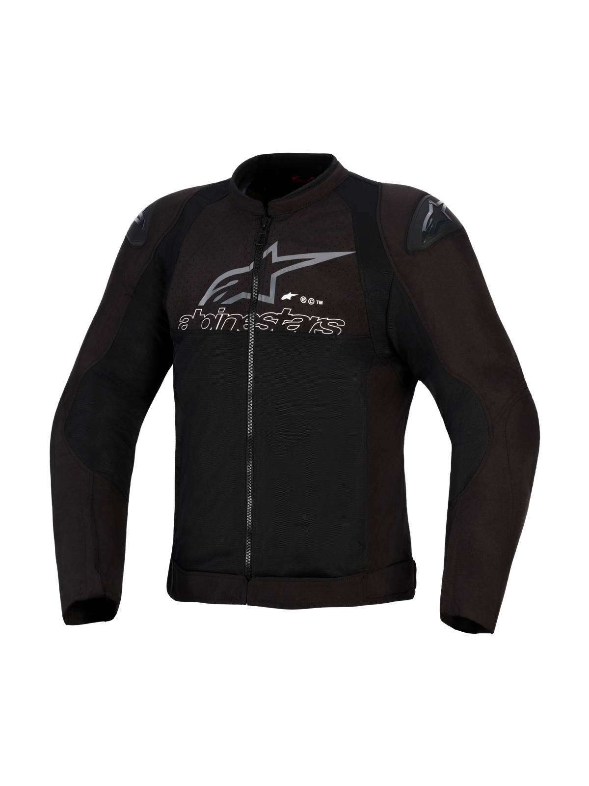 Veste Alpinestars SMX Air, Noir et Anthracite, veste de moto en textile ventilé, panneaux en maille haute performance, sliders d'épaule DFS Lite, logo et texte Alpinestars gris sur la poitrine