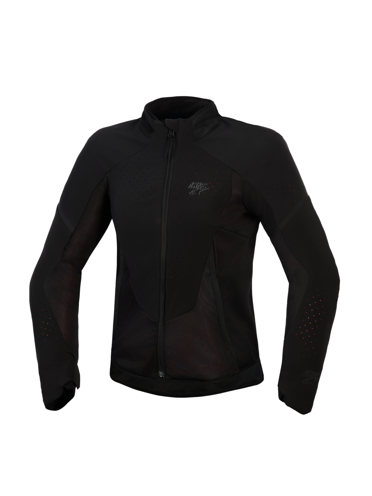 Veste Alpinestars Stella Aeroshell Airflow, veste de moto pour femme, Noir Anthracite, vue de face, textile léger avec ventilation perforée au laser et panneaux en maille, logo discret sur la poitrine, design ergonomique à coupe sportive