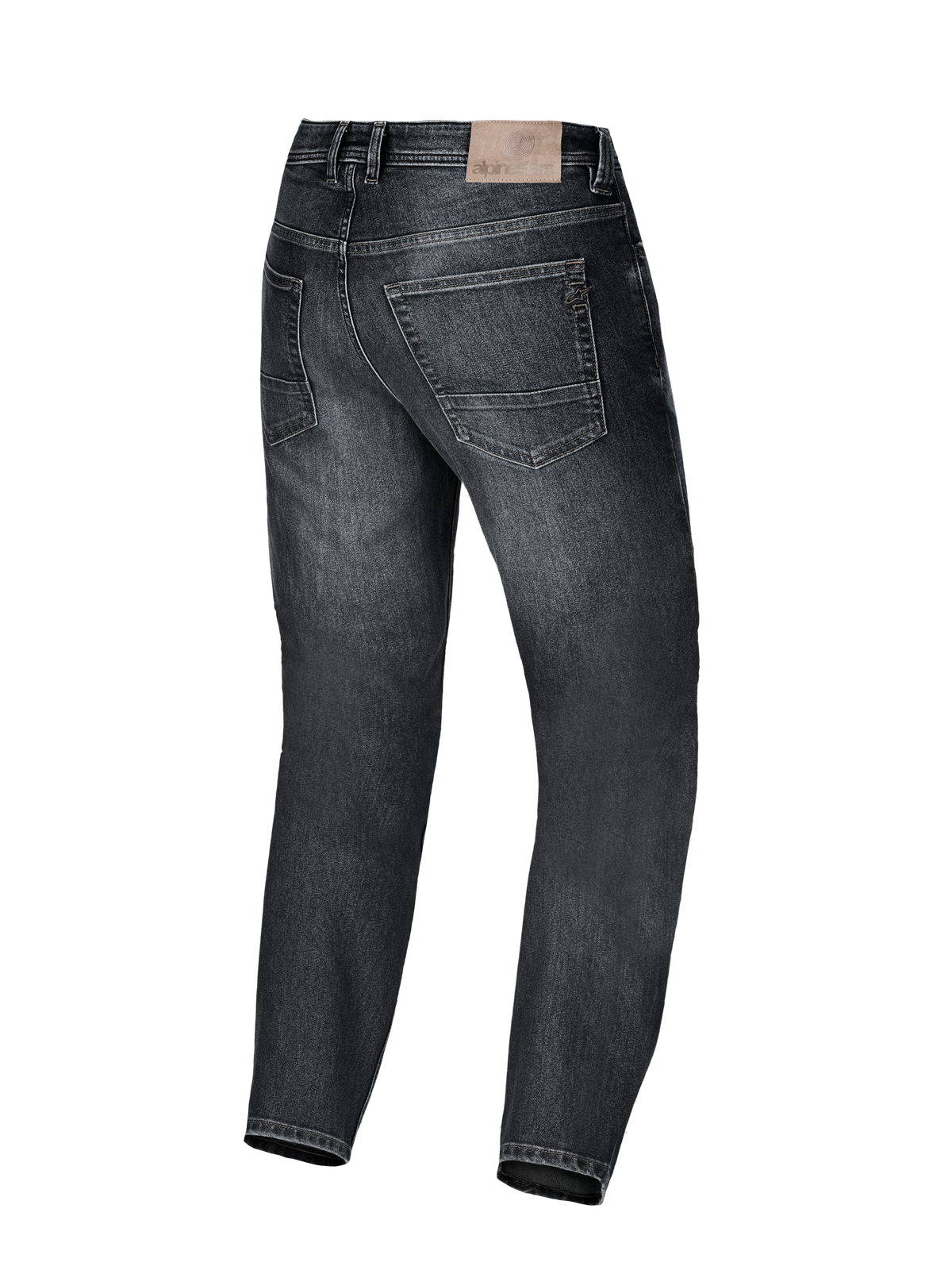 Alpinestars Flex Ast 8 Denim Pantalons, pantalon de moto en denim, noir, vue de dos avec écusson en cuir à l'arrière, poches arrière et construction technique mono-couche