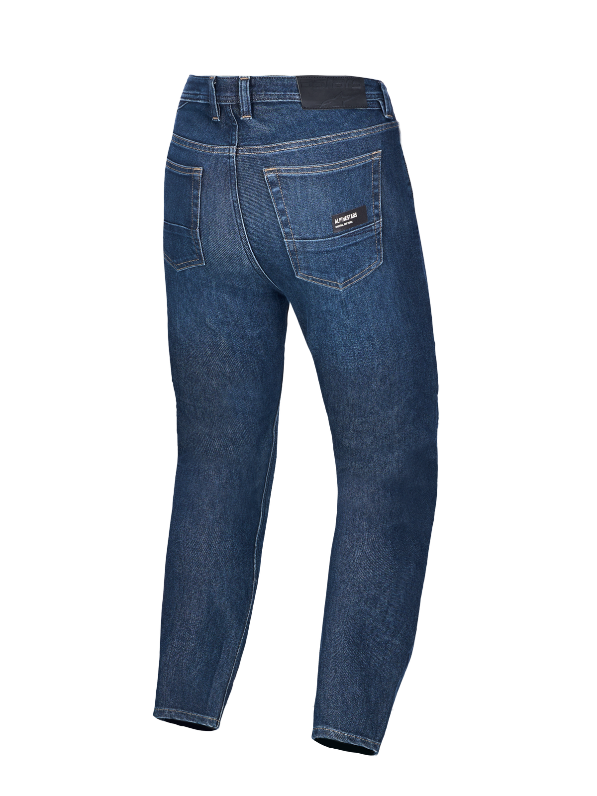 Alpinestars Flex Ast 7 Denim Pantalons, pantalon de moto urbain en denim bleu foncé, vue de dos avec détails de marquage sur la poche arrière