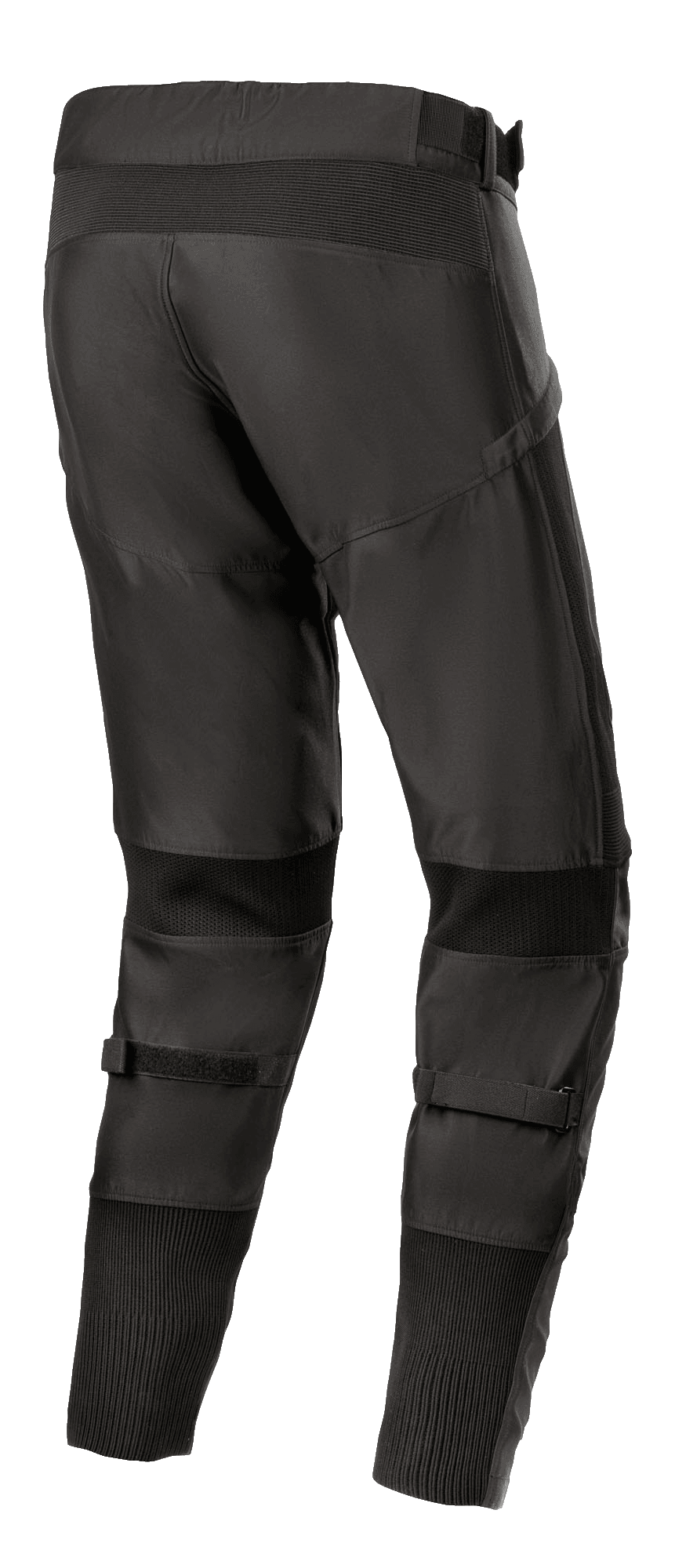 Alpinestars T SP-5 Rideknit® Pants, pantalon de moto en textile, noir, vue arrière mettant en évidence le profil dorsal haut et la coupe conique, avec panneaux extensibles en technologie tricotée derrière les genoux et aux chevilles, sangles de mollet réglables, équipement de route haute performance