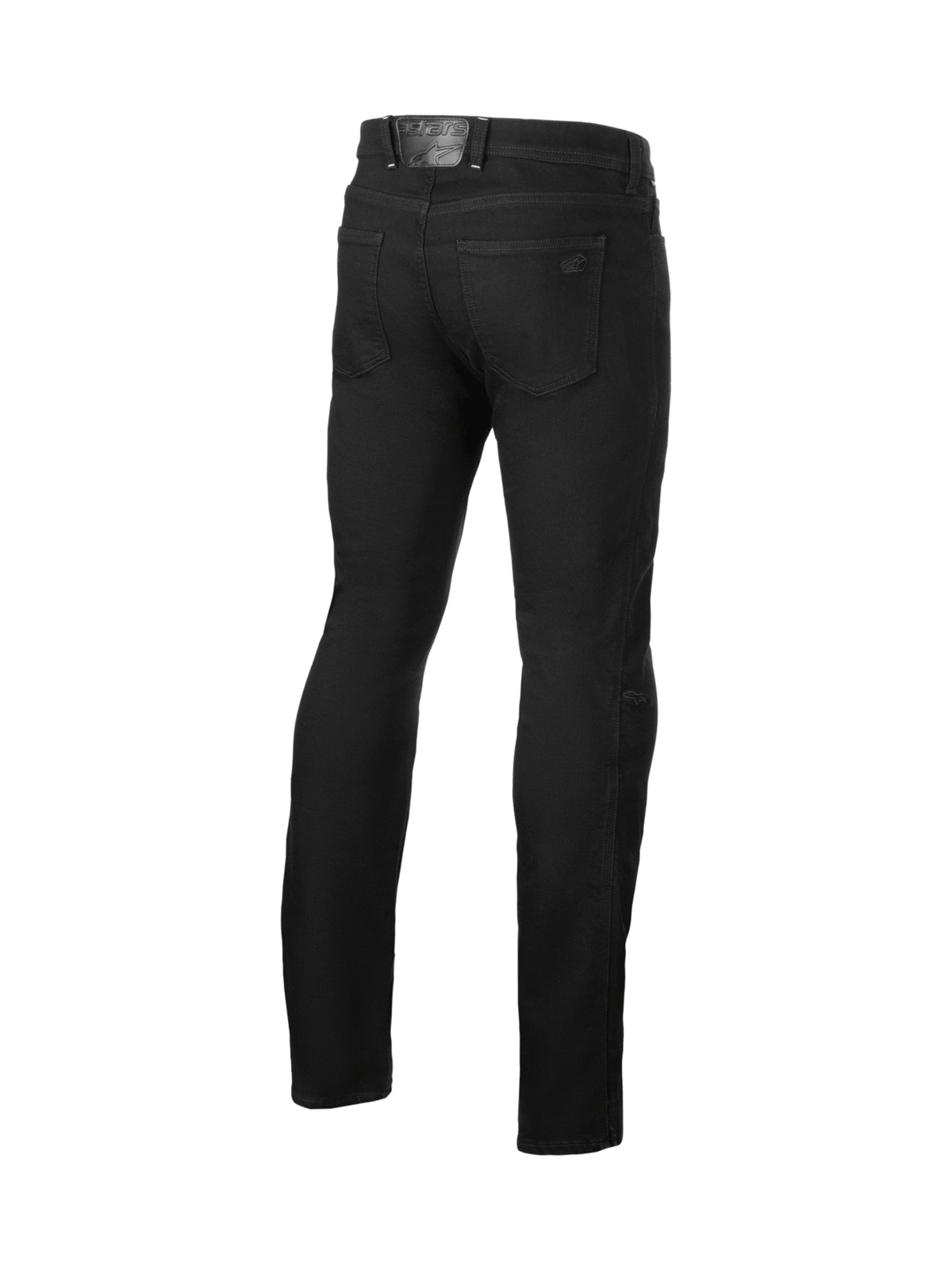 Alpinestars Cult-8 Stretch Denim Pants, men's black urban motorcycle jeans, rear view with CE certified knee armor.