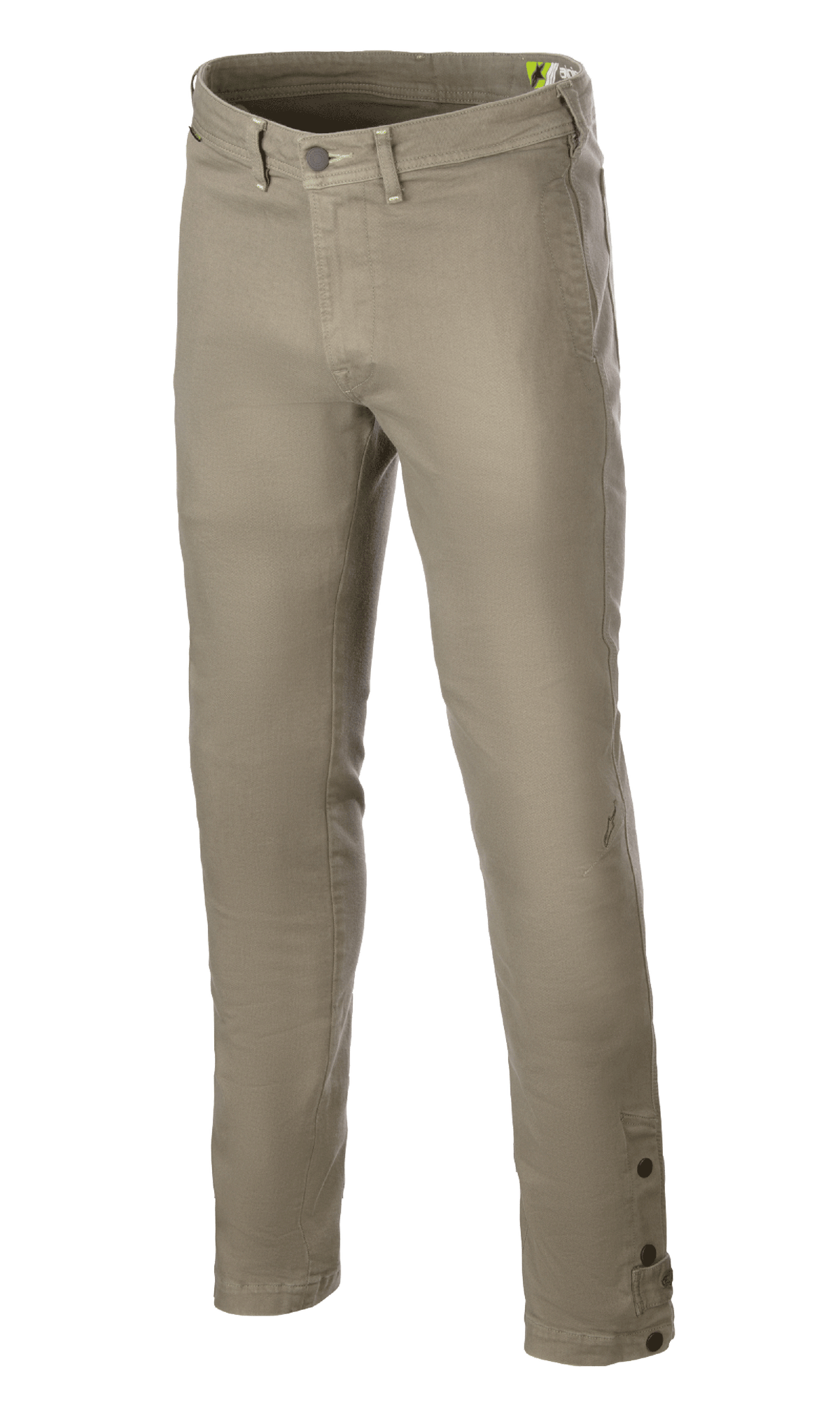 Alpinestars Stratos Regular Fit Tech Riding Pants, Military Green motorcycle trousers with a tapered fit and adjustable ankles.
