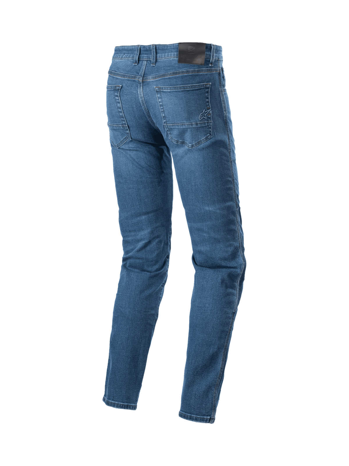Alpinestars Radon, pantalon denim de moto pour homme, coupe standard, bleu, style urbain, poches arrière avec logo brodé.