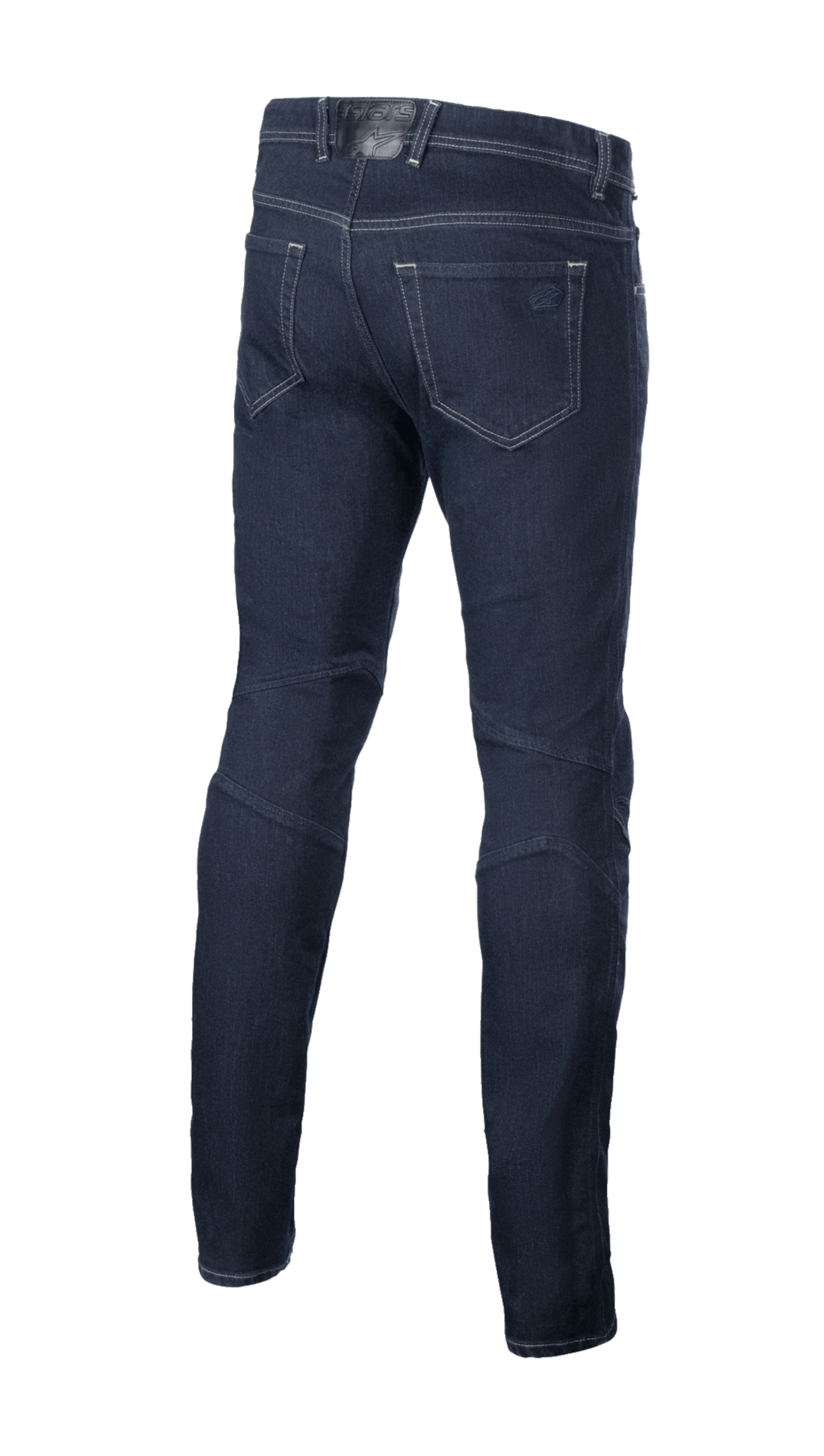 Pantalon Alpinestars Radium V2 Denim, jean de moto urbain, Rinse Blue, vue arrière montrant le design à cinq poches, coupe fuselée et denim foncé avec surpiqûres contrastées