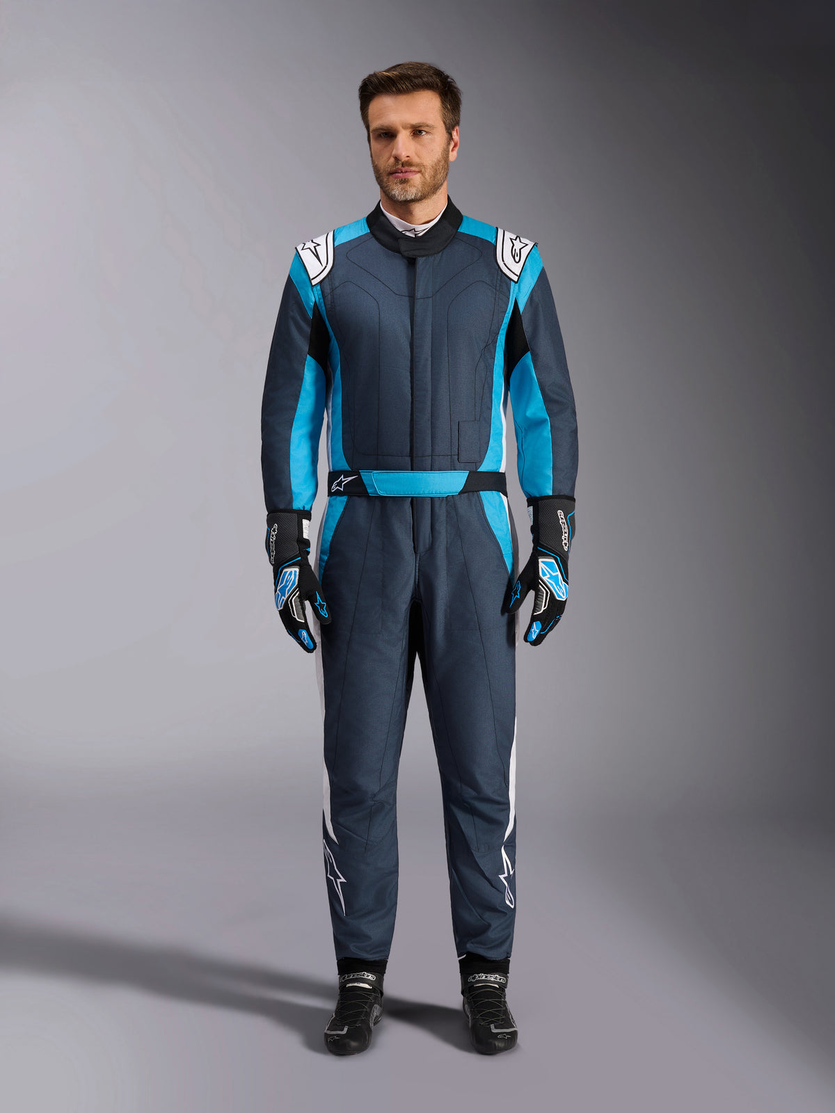 Alpinestars GP Pro Comp V2, combinaison de course automobile pour homme, asphalte, bleu cyan et blanc, certifiée FIA