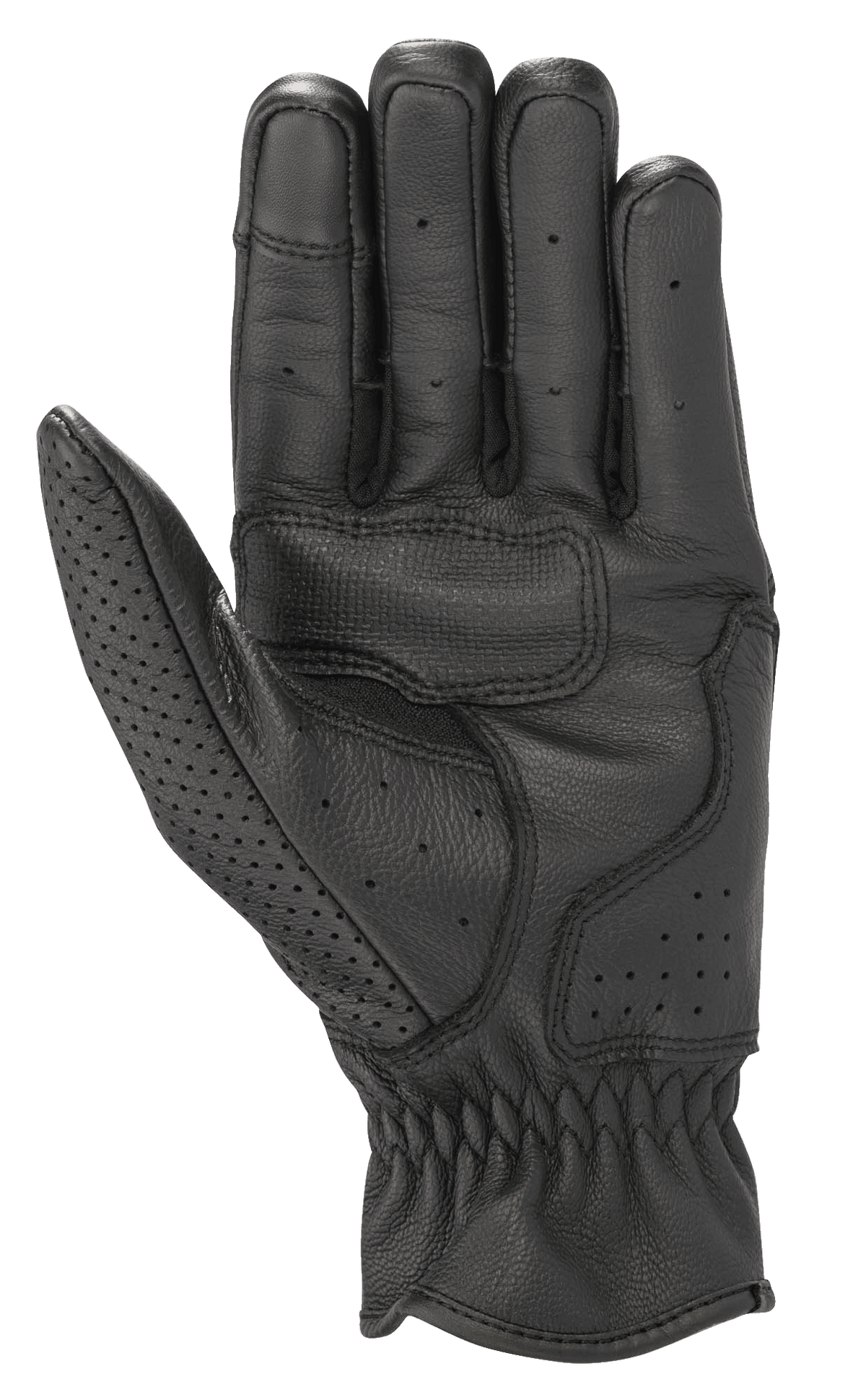 Gants en cuir Alpinestars Rayburn V2, noirs, vue de la paume, construction en cuir premium avec renfort de paume pour l'adhérence, perforations localisées sur les doigts et le pouce, gants de moto urbains d'inspiration vintage