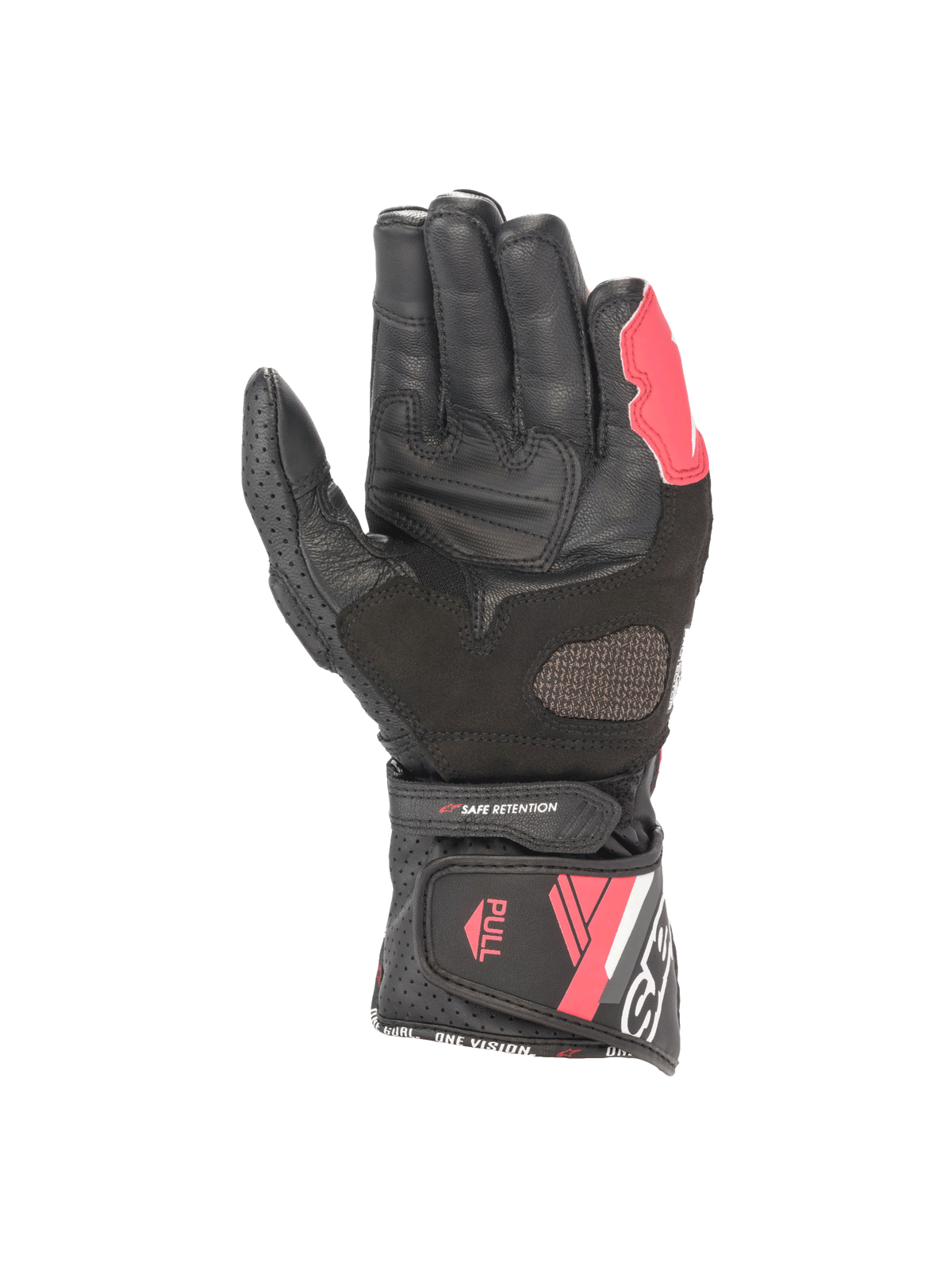 Alpinestars Stella SP-8 V3, gants de moto pour femme, noirs et rose diva, paume en cuir, fermeture de manchette sécurisée