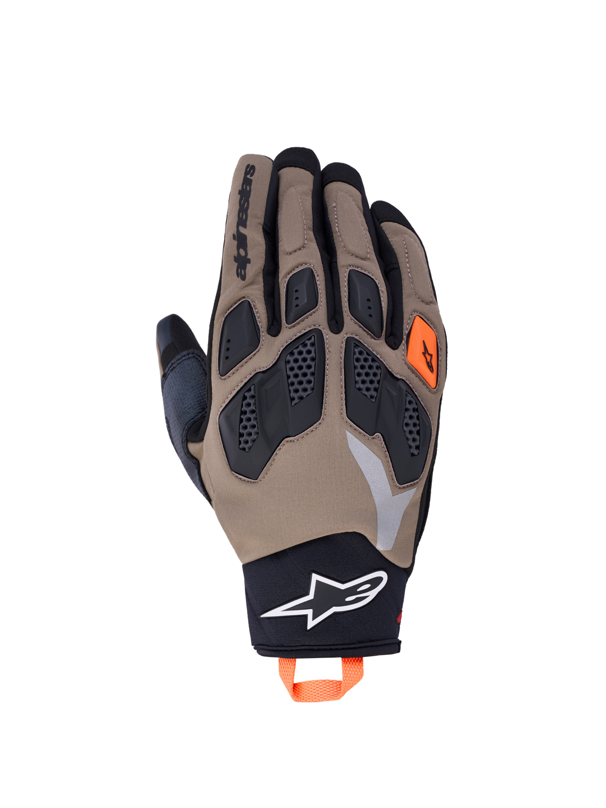Alpinestars Maxdura Drystar, gants de moto adventure, marron et noirs avec accents orange, avec articulations en TPR flexibles et construction imperméable
