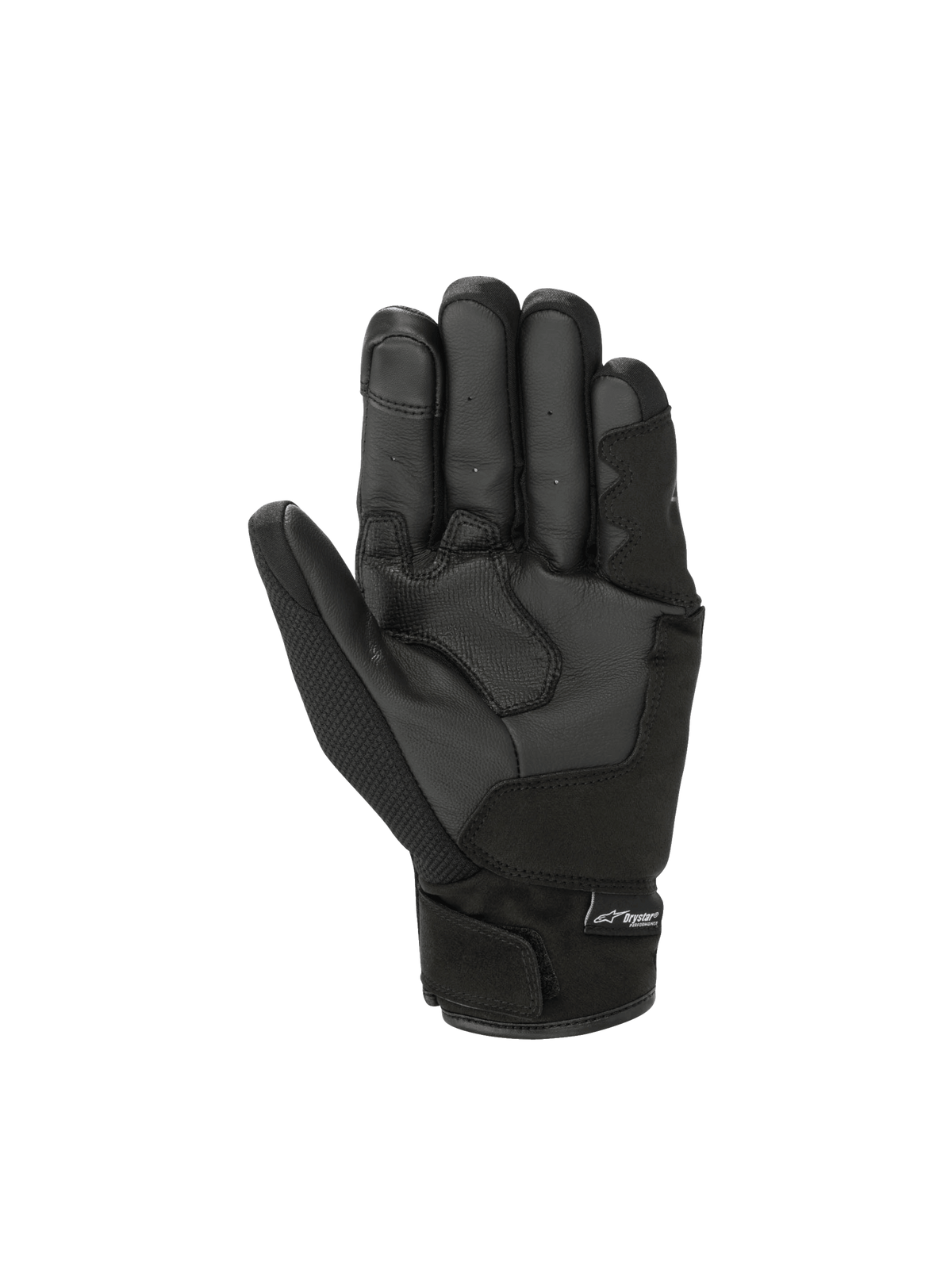 Gants Alpinestars S-Max Drystar pour homme, gants de moto sport étanches, noirs et gris anthracite, vue de la paume.
