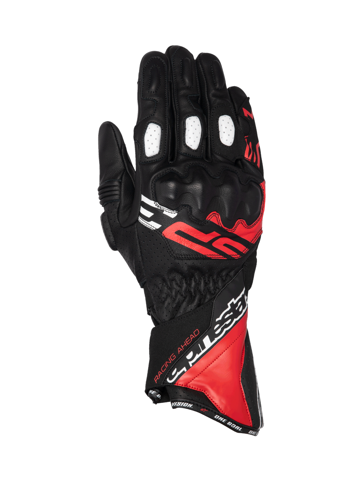 Gants Alpinestars SP-3, gants de moto racing pour homme, noirs et rouges, cuir avec protection des articulations.