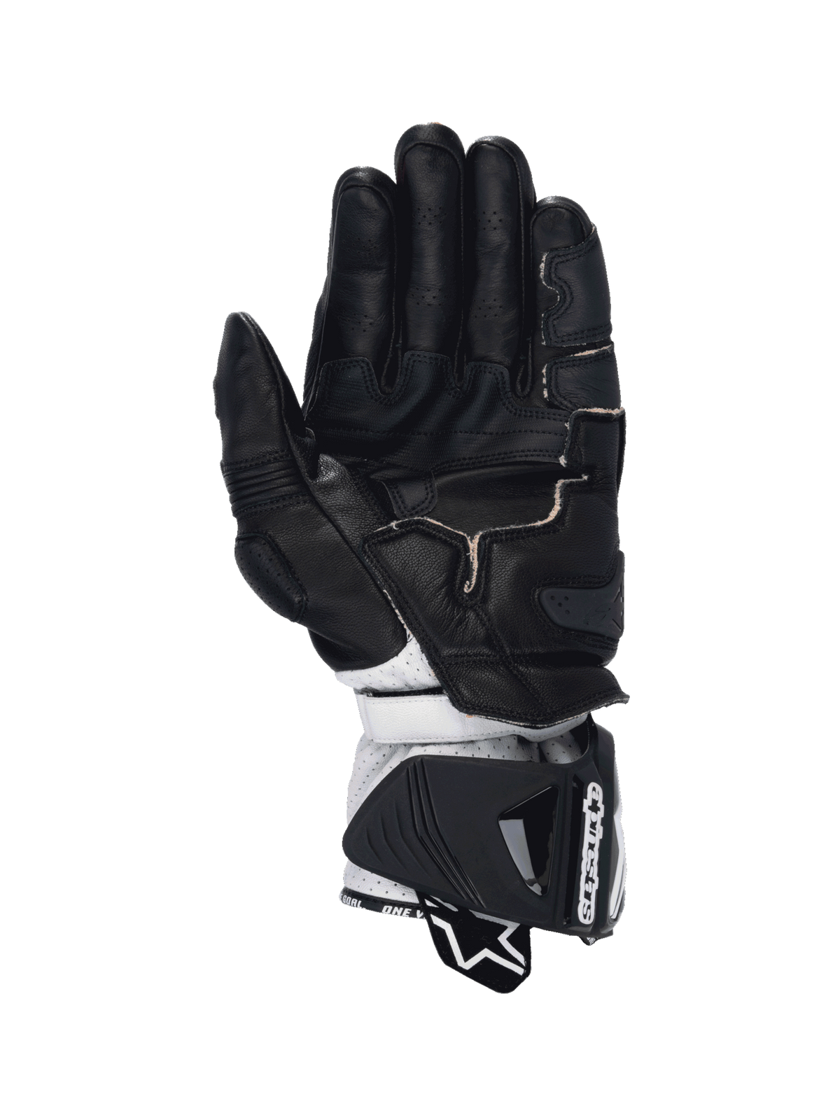 Alpinestars GP Pro R4, gants de moto de course pour homme, noirs et blancs, paume en cuir de kangourou et protection de manchette DFS.