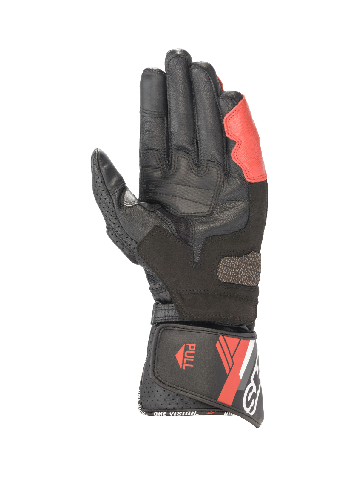 Alpinestars SP-8 V3, gants de moto racing pour homme, noirs, blancs et rouge vif, paume en cuir avec renforts, certifiés CE