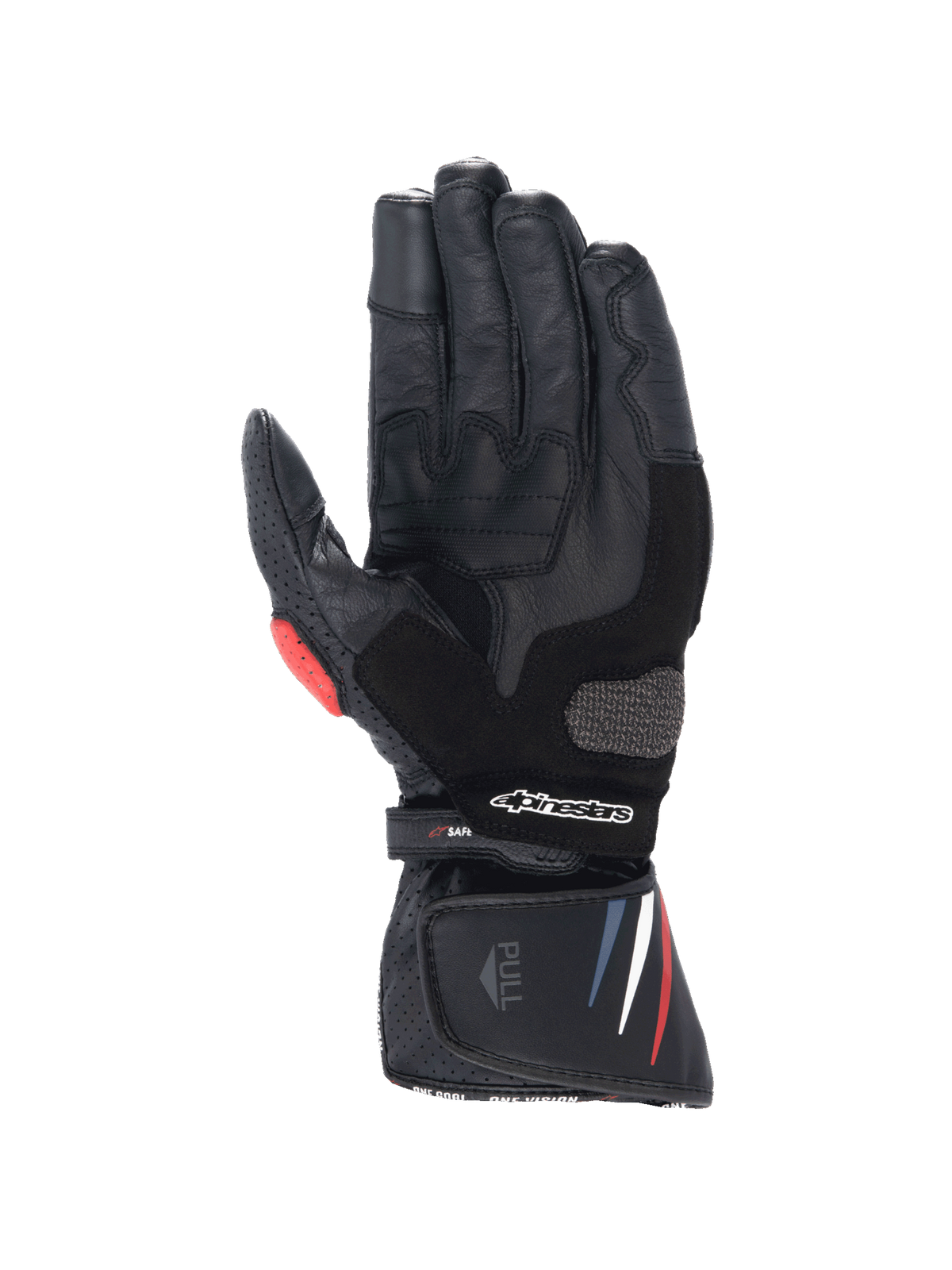 Alpinestars Honda SP-8 V3, gants de moto pour homme, noirs, rouges et bleus, cuir avec paume renforcée, certifiés CE