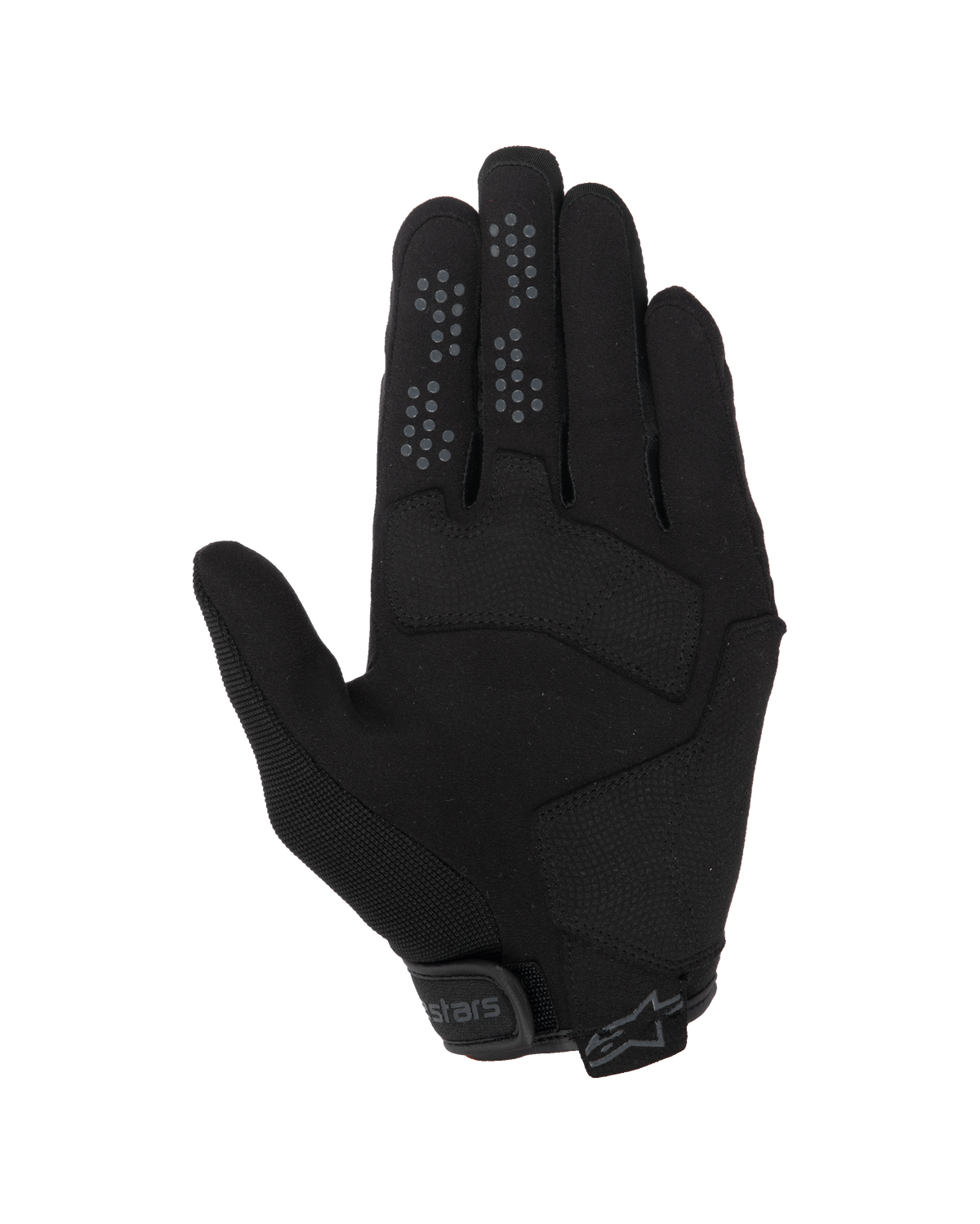 Alpinestars Chrome V2 Gloves, Urban Motorcycle Gloves, Black Asphalt, palm view featuring synthetic suede construction, silicone grip dots on index and middle fingers, and adjustable hook and loop cuff closure.