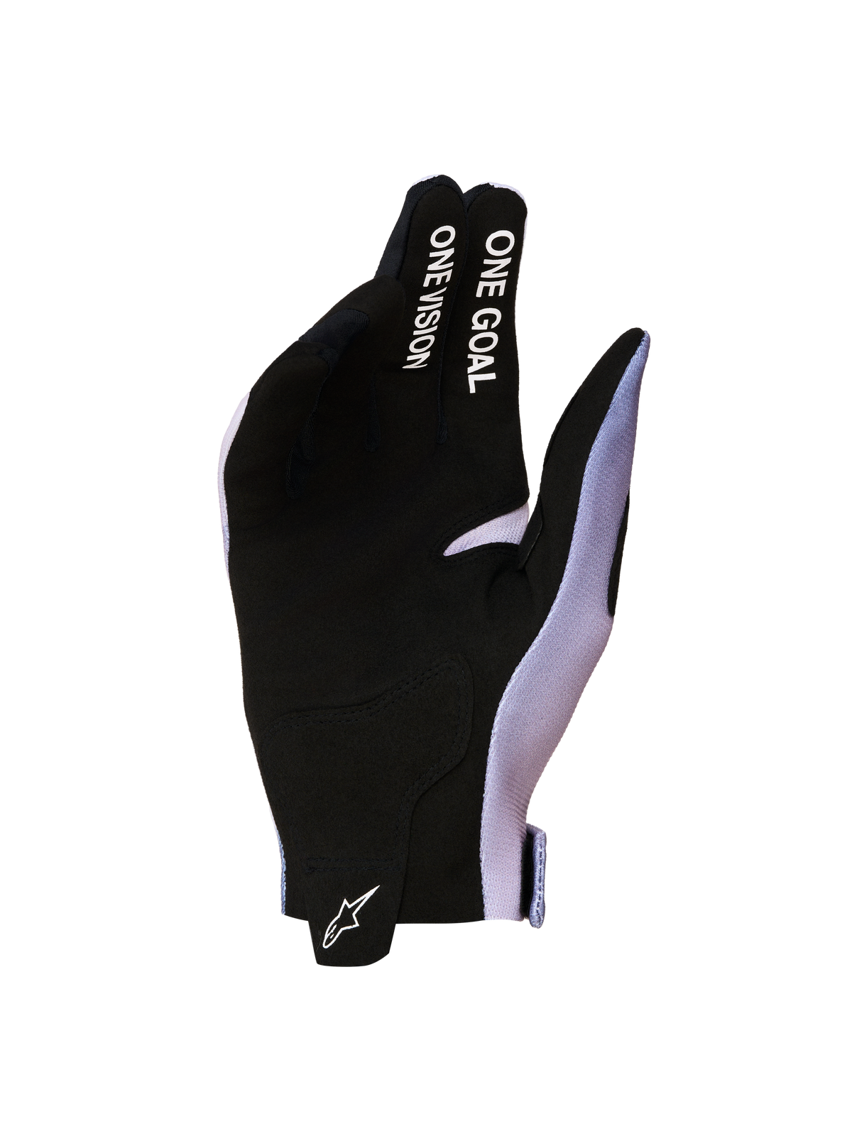Gants Alpinestars Radar 2027 pour homme, motocross, noirs et lilas, paume en suède synthétique, One Goal One Vision.