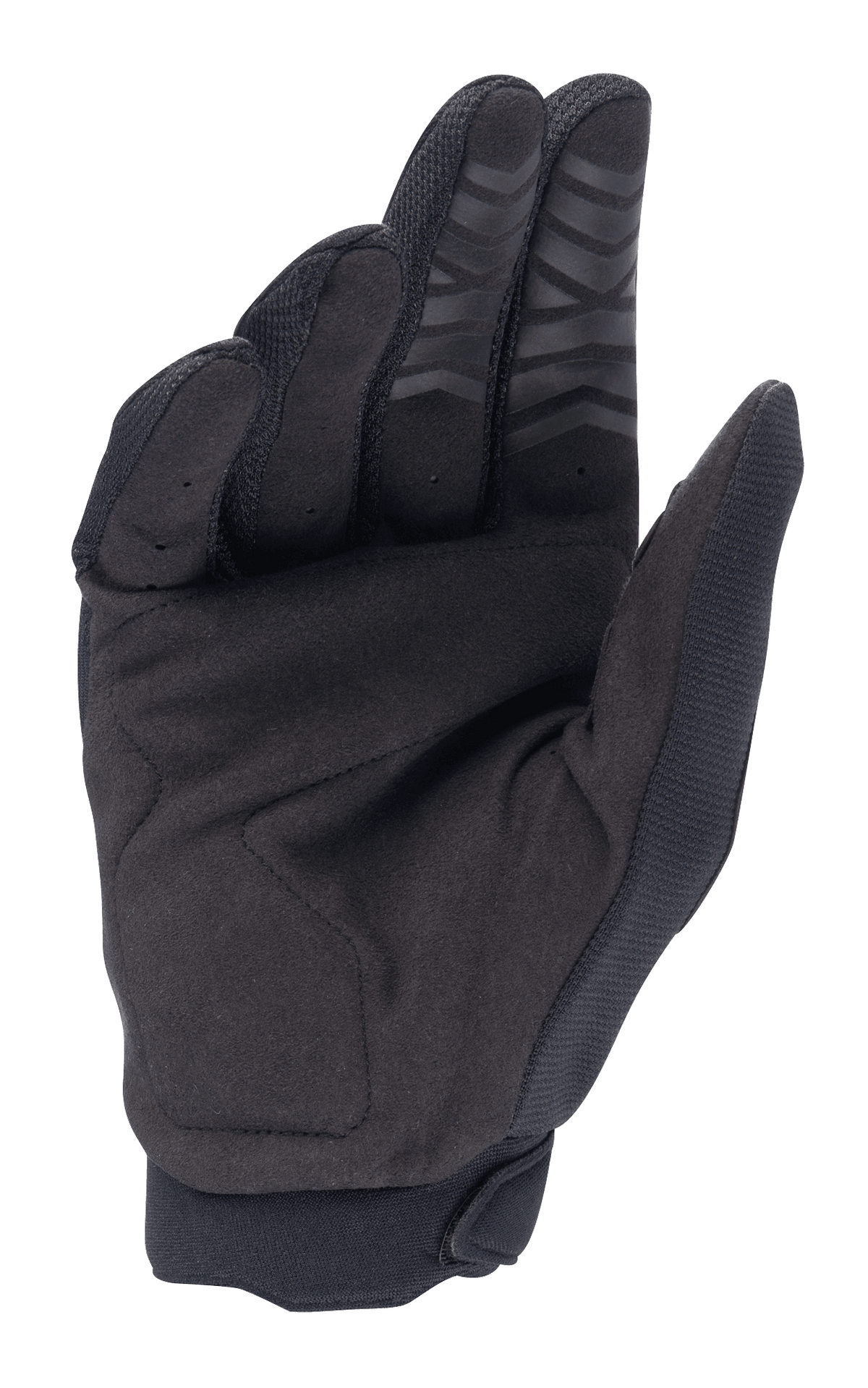 Alpinestars Honda Full Bore Gloves, Motocross Gloves, Black, palm view featuring synthetic suede for durability, silicon grip on fingertips, and reinforced thumb patch, designed for off-road performance