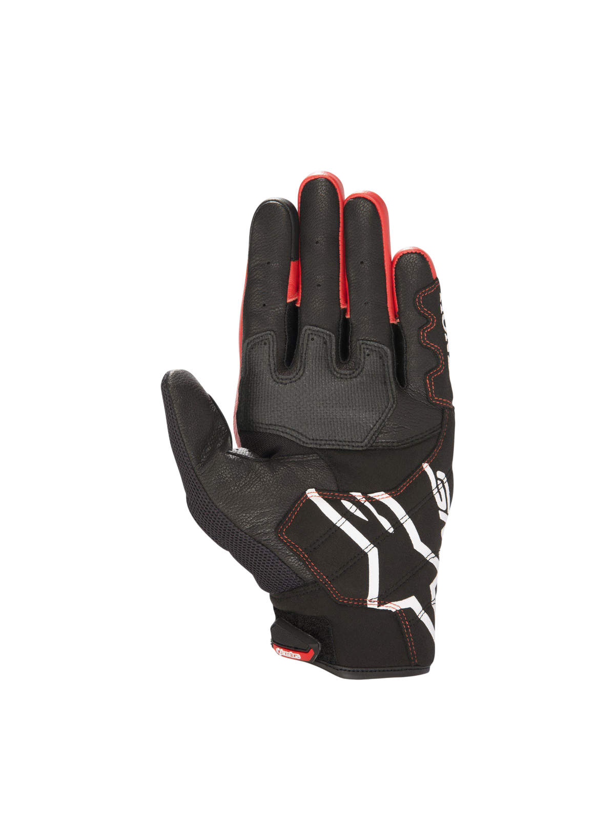 Alpinestars Honda SMX-2 Air Carbon V2, gants de moto racing, noirs et rouges, vue de la paume, cuir et maille 3D