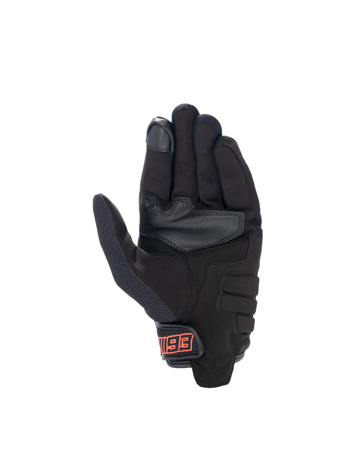 Alpinestars MM93 Losail V2, gants de moto urbains pour homme, noirs et rouges fluo, paume en suède synthétique durable et bout du doigt tactile, vue de la paume