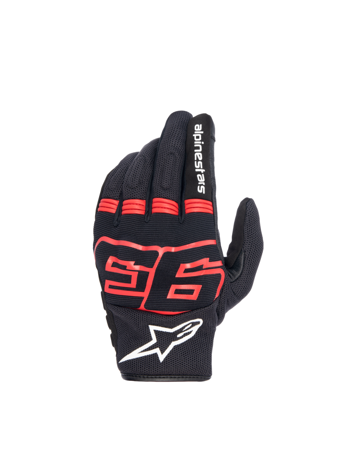 Alpinestars MM93 Losail V2, gants de moto urbains, noirs et rouge fluo, textile, protection rigide, certifiés CE, logo 93