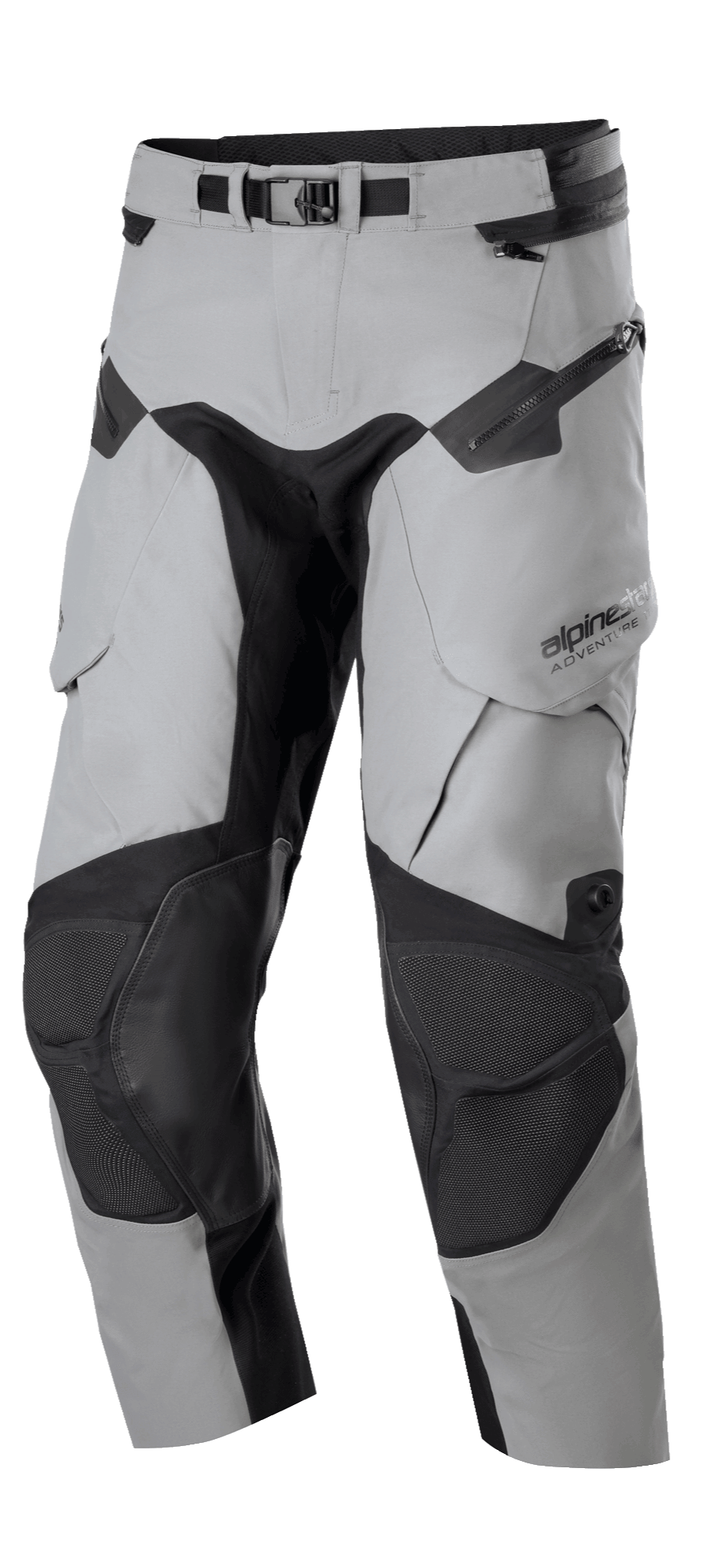 Alpinestars Boulder 3L GORE-TEX Pants - Longueur courte, pantalon de moto adventure touring, gris foncé et noir, avec panneaux de genoux renforcés, ceinture ajustable à boucle, fermetures éclair imperméables et poches ergonomiques, construction durable pour conditions météo extrêmes