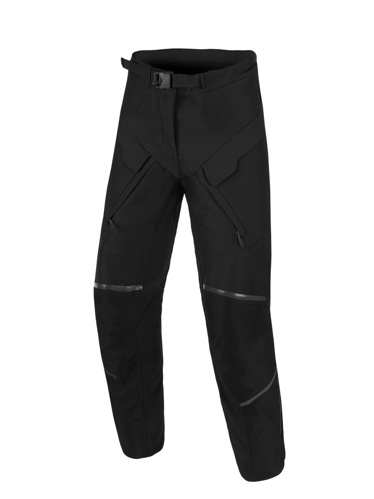 Alpinestars Stella ST-7 V2 2L Gore-Tex Pants, women's adventure touring motorcycle pants, black, front view showing waterproof textile construction and magnetic waist buckle closure