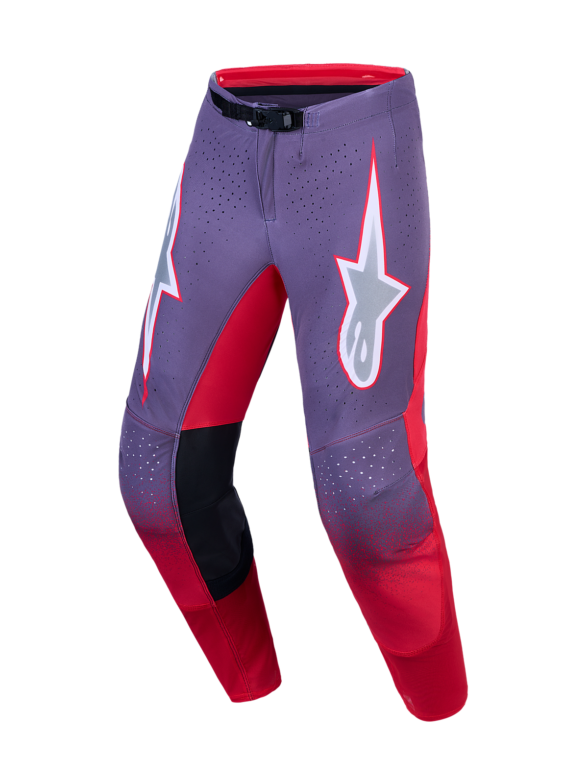 Alpinestars Supertech Hiten AFD, pantalon de motocross pour le tout-terrain, violet et rouge, ventilation découpée au laser et coupe racing précise