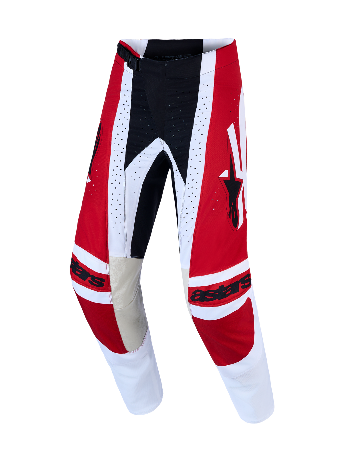 Alpinestars Techstar Maven, pantalon de course de motocross pour homme, rouge et blanc, poly-tissu 600D durable.