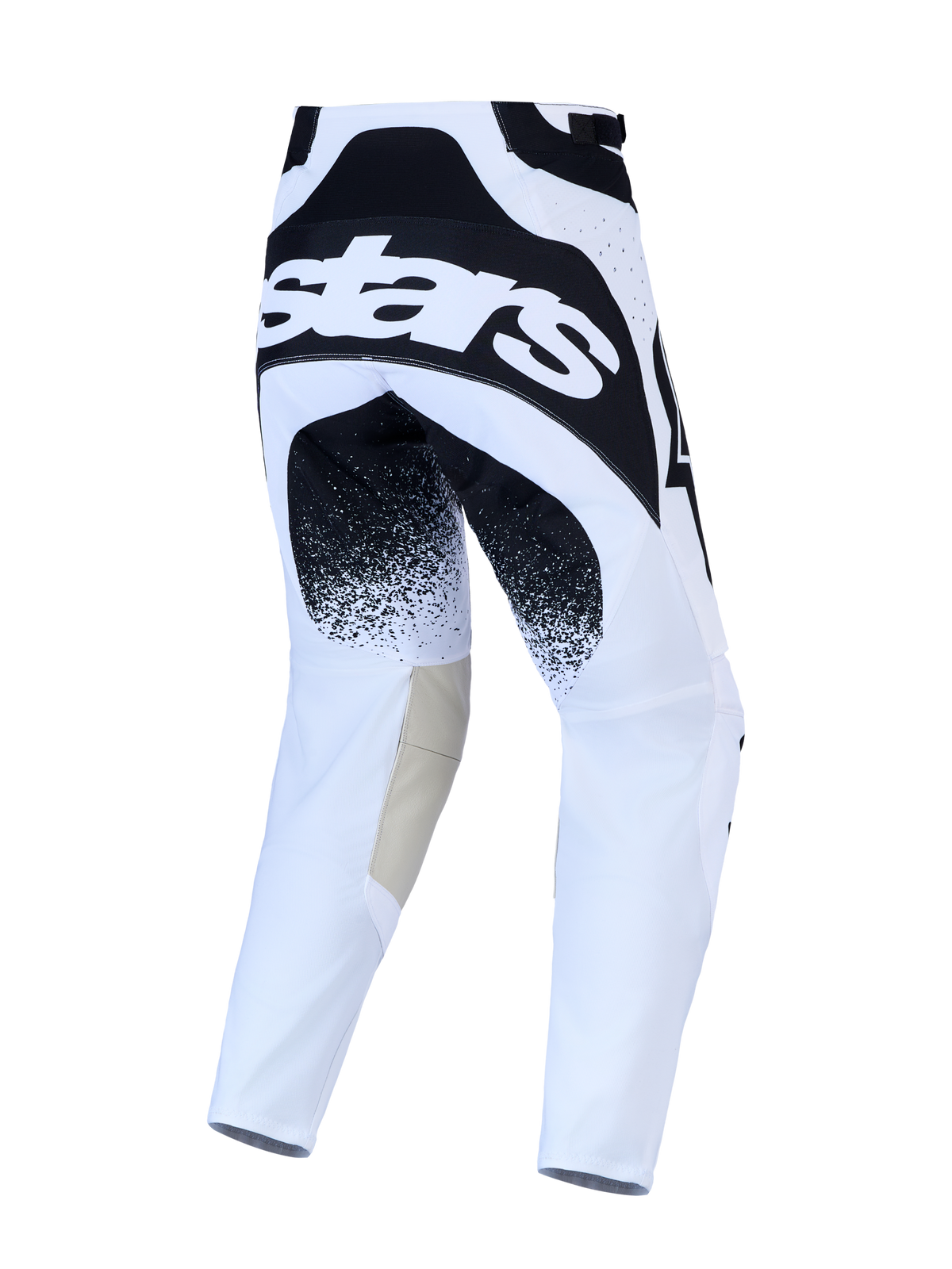 Alpinestars Pantalon Techstar Swan, pantalon MX homme, blanc et noir, vue arrière, genoux en cuir et châssis extensible.