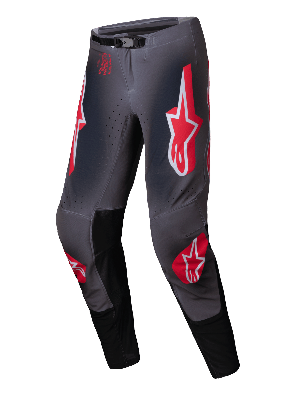 Alpinestars Pantalon Supertech Lipan 2025, pantalon de motocross pour homme, gris et rouge, avec construction en ripstop extensible et panneaux en cuir aux genoux