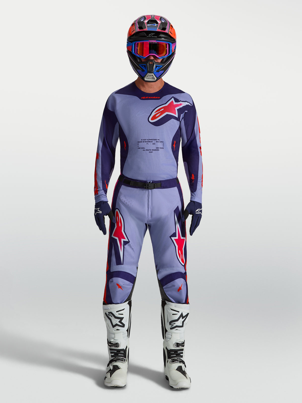 Alpinestars Pantalons Racer Air Hunt, pantalon de motocross pour homme, violet clair et rose fluo, mesh ventilé respirant.