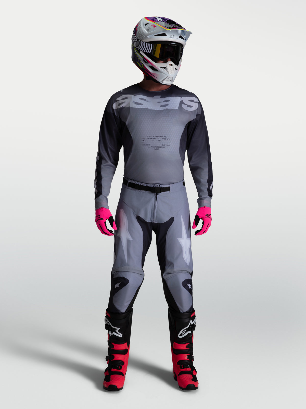 Pantalon Racer Amber Alpinestars, pantalon de motocross pour homme, gris et gris foncé, coupe de course pré-courbée