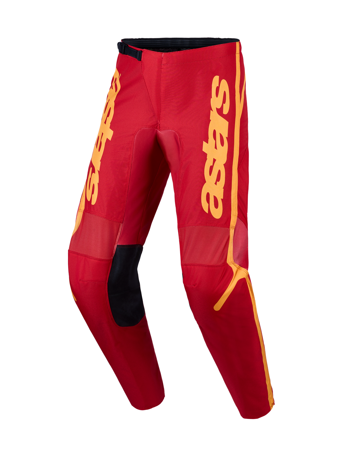 Alpinestars Fluid Apex V2, pantalon de motocross pour homme, rouge et doré, avec renforts 600D et panneaux extensibles.