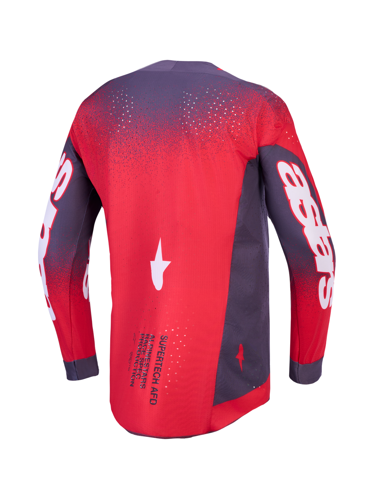 Alpinestars Supertech Hiten AFD, maillot de motocross ventilé pour homme, rouge fluo et gris, coupe athlétique, vue de dos