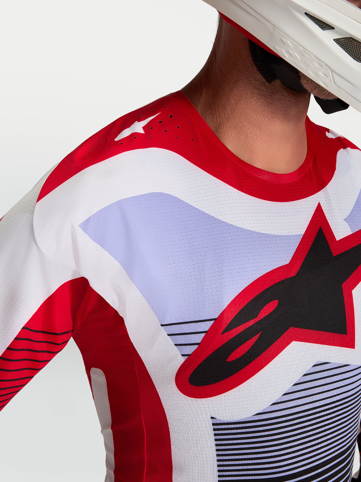Alpinestars Techstar Maven, maillot de motocross pour homme, rouge et lavande, perforations laser et logo noir