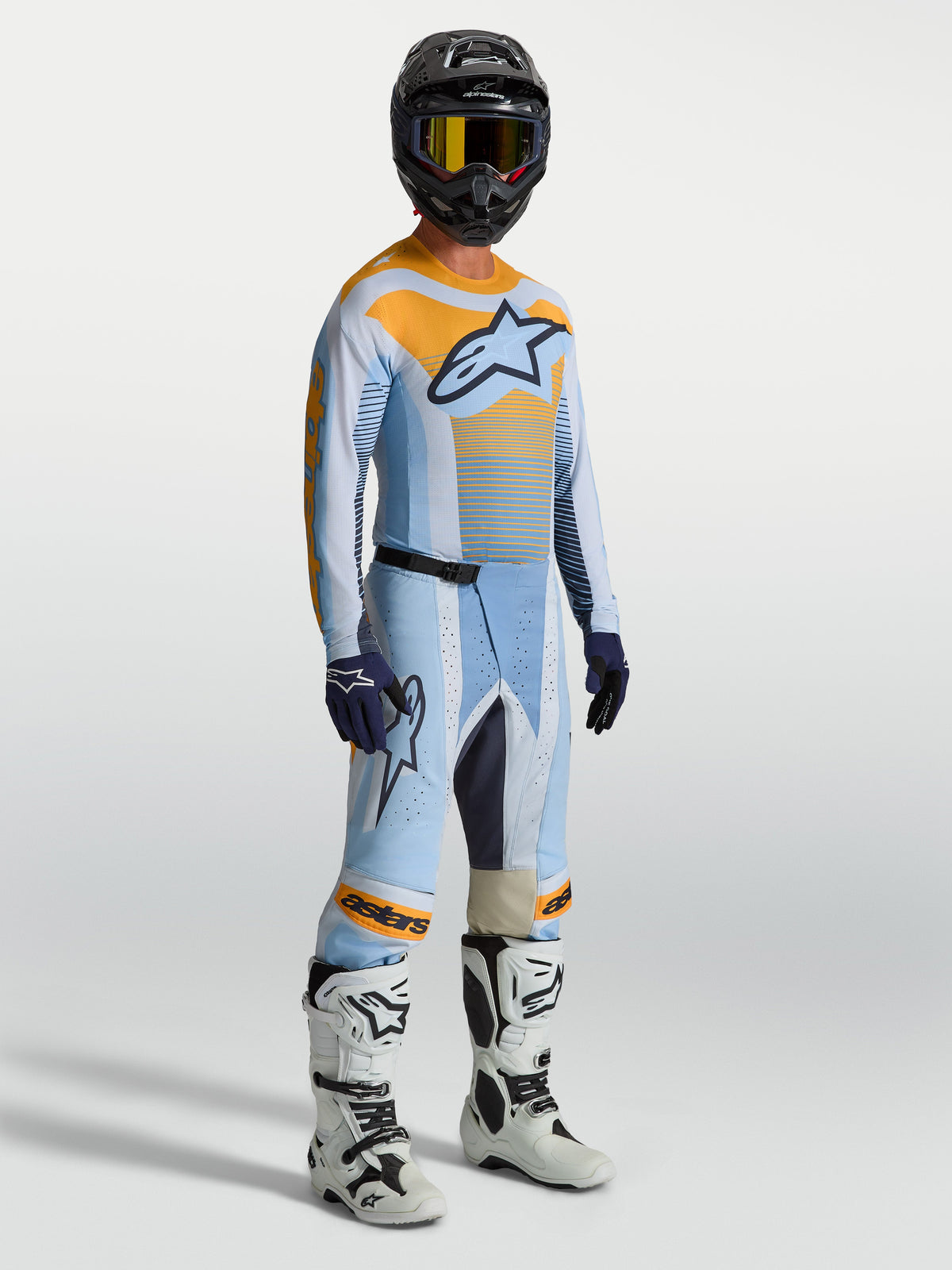 Techstar Maven Gear Set Alpinestars, tenue de motocross pour homme, bleue et orange, coupe athlétique de course