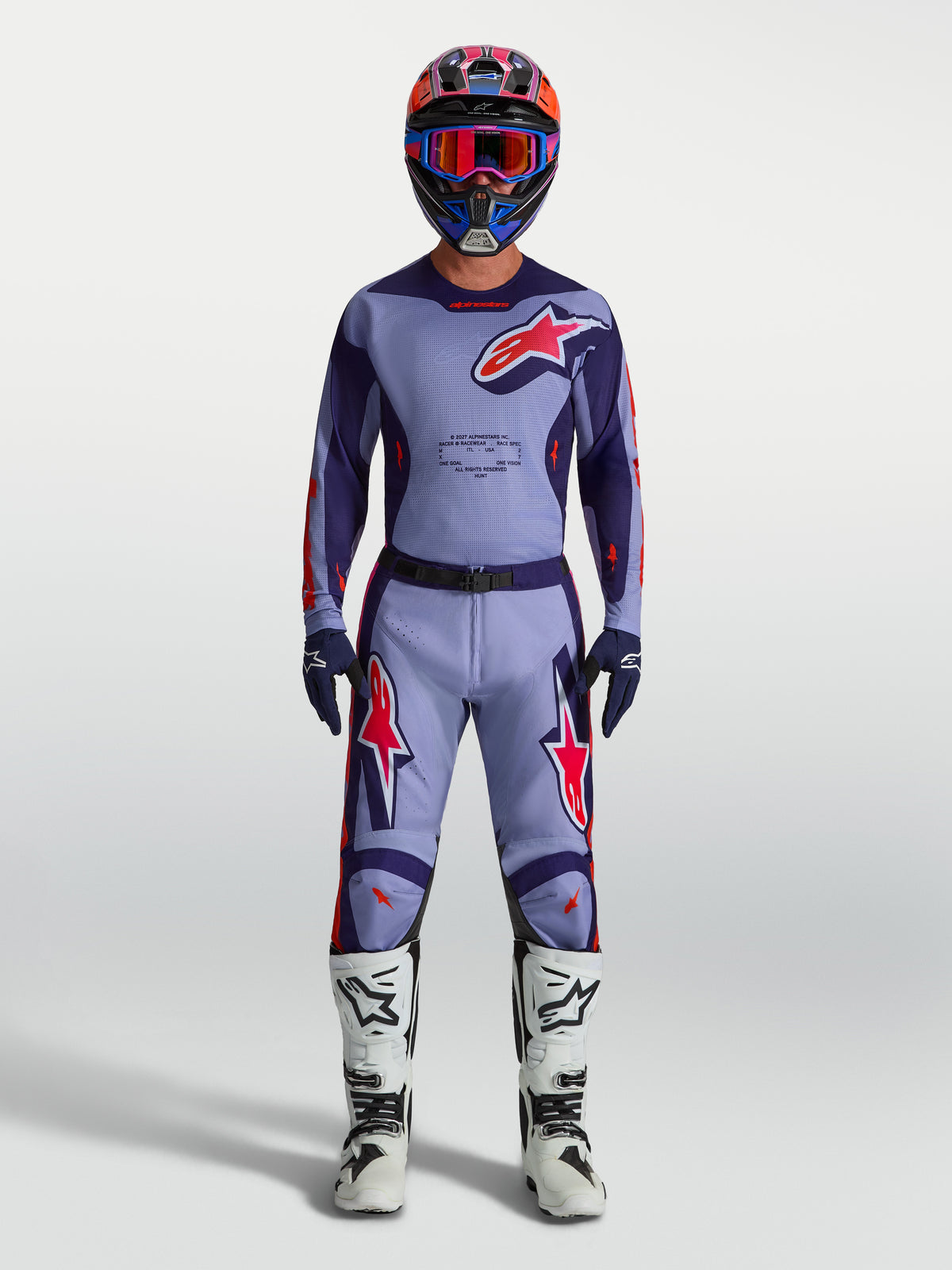 Alpinestars 2027 Racer Air Hunt Tenue complète, ensemble de motocross complet en violet clair, violet foncé et rose fluo, composé d'un maillot et d'un pantalon assortis pour la performance tout-terrain