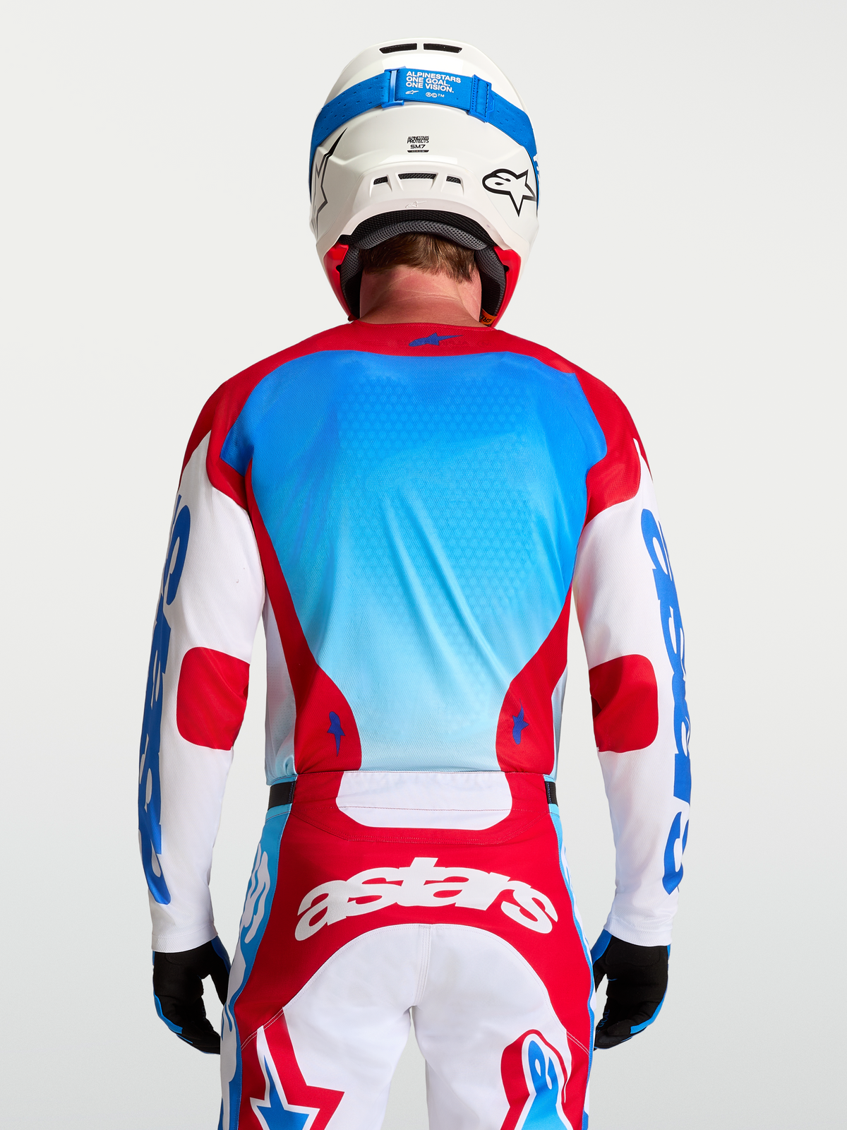 Alpinestars maillot Racer Hunt, maillot de motocross tout-terrain pour homme, rouge et bleu, textile respirant, vue de dos