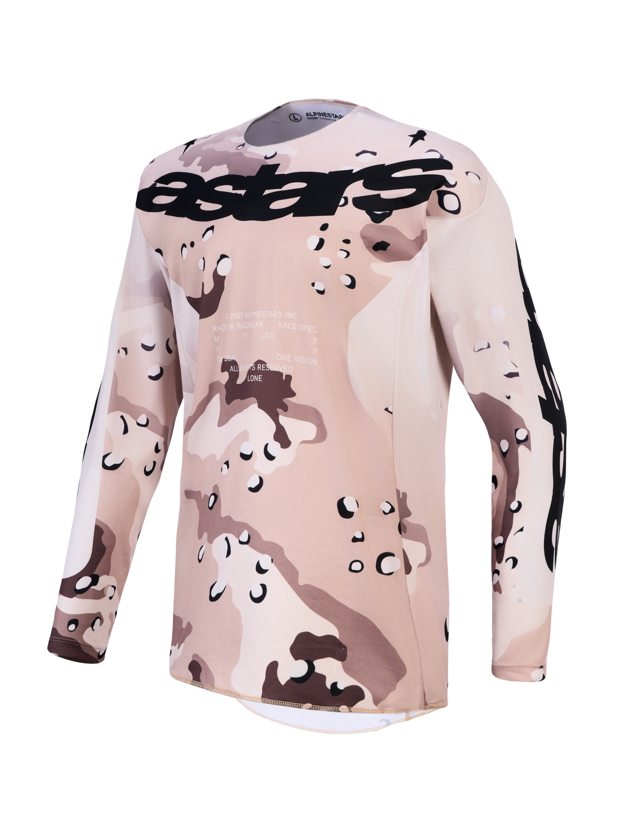 Alpinestars Racer Lone, maillot de motocross pour homme, motif camouflage désert beige et noir, poly-tissu technique léger et respirant pour le tout-terrain