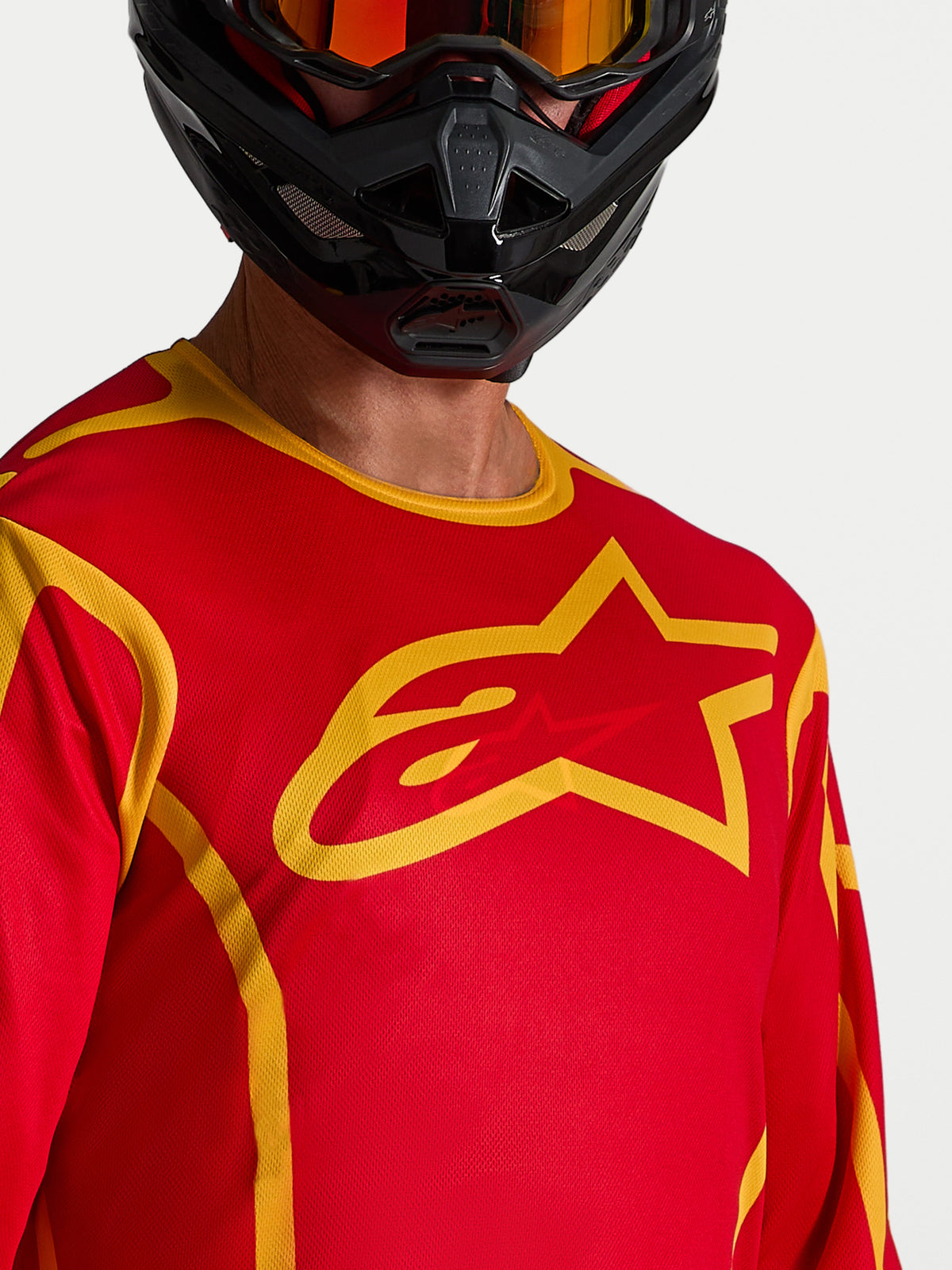 Alpinestars Maillot Fluid Apex V2, maillot de motocross pour homme, rouge et doré, avec grand logo étoile sur la poitrine