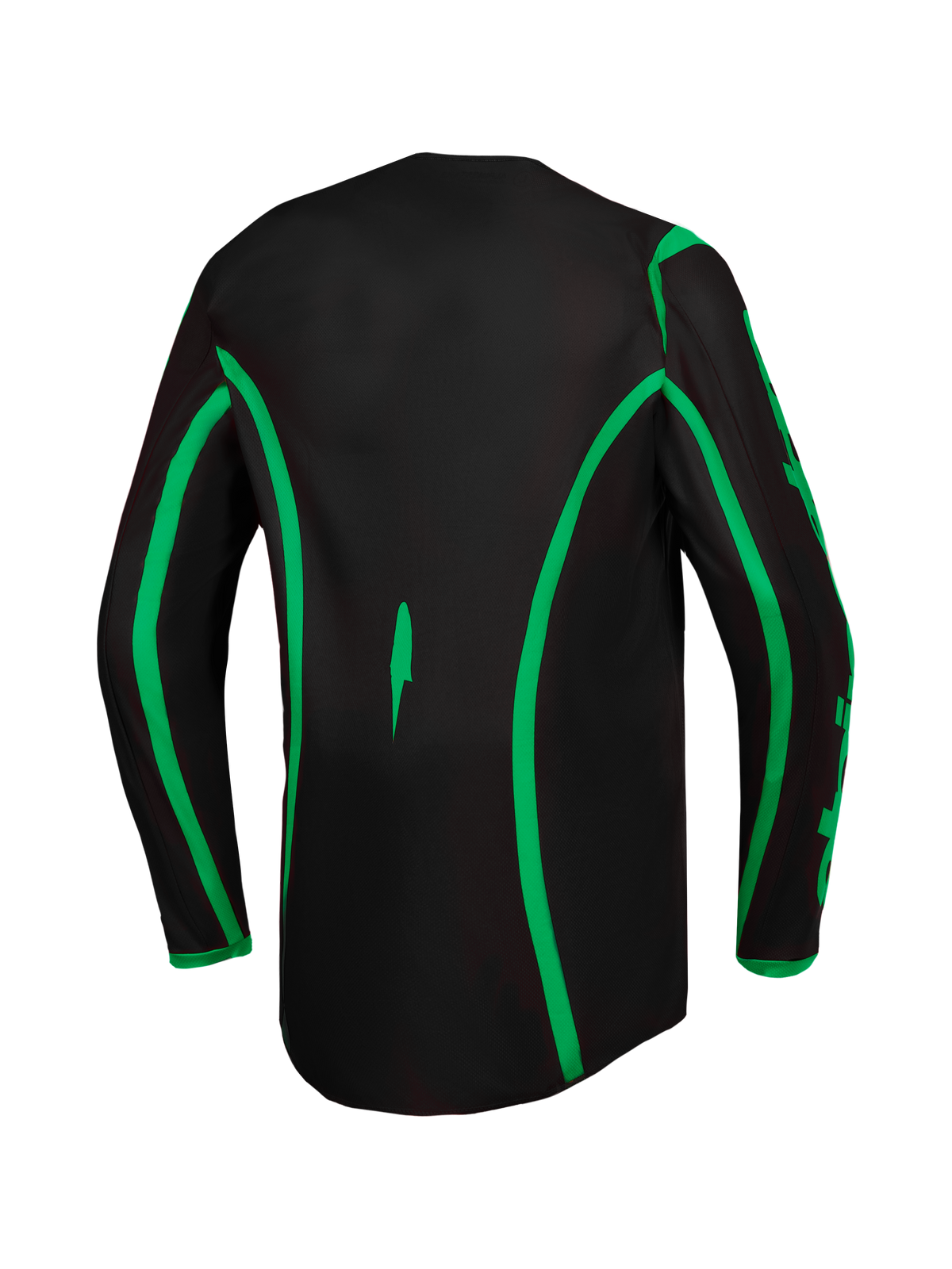 Alpinestars Maillot Fluid Apex V2, maillot de motocross pour homme, noir et vert fluo, vue de dos avec coupe arrière longue pour une protection optimale.