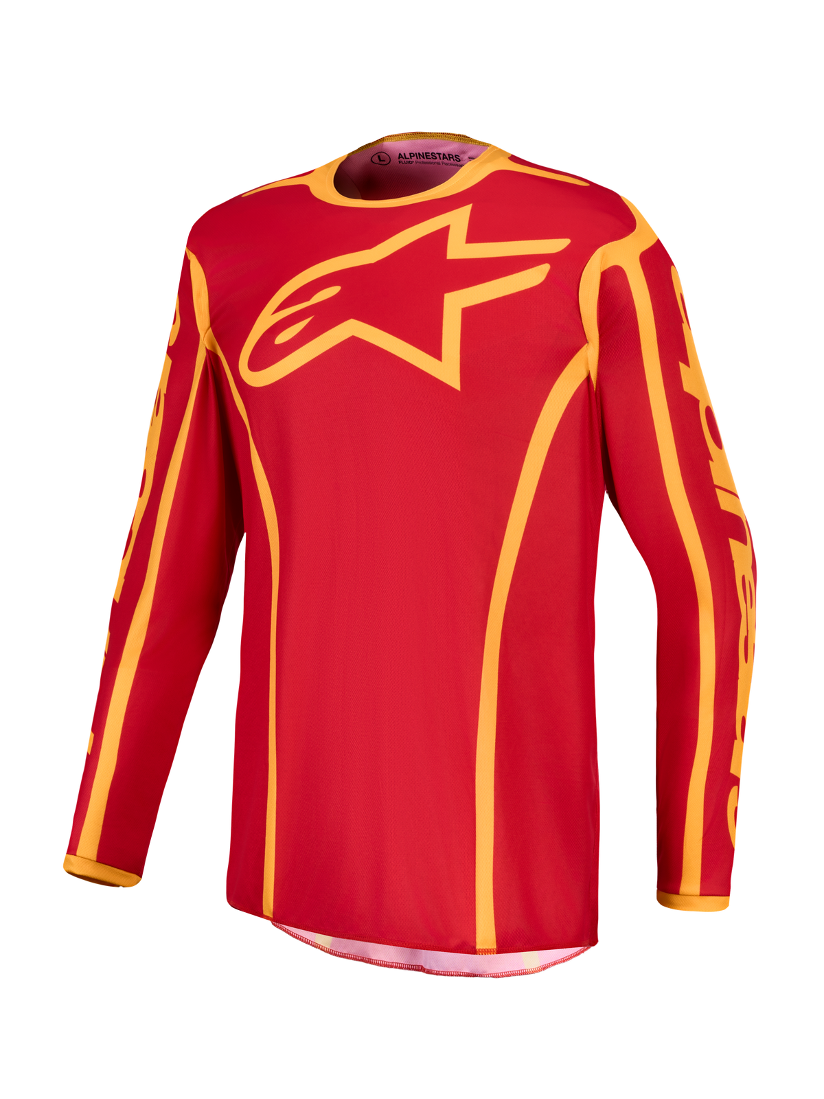 Alpinestars Maillot Fluid Apex V2, maillot de motocross pour homme, rouge et doré, en poly-tissu léger évacuant l'humidité, logo Astars frontal