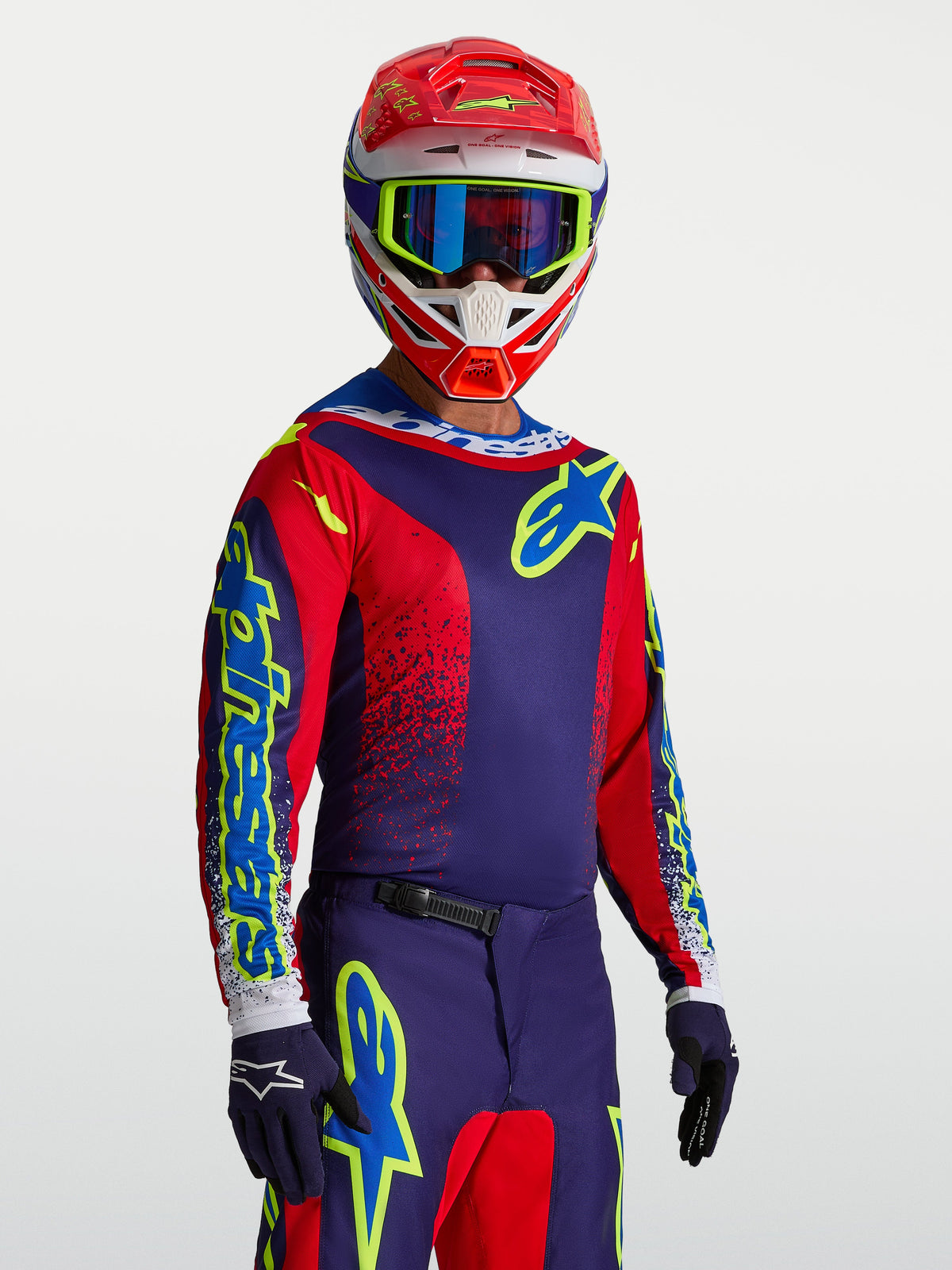 Alpinestars Maillot Fluid Drag, maillot de motocross bleu marine et rouge pour homme, poly-tissu évacuant l'humidité