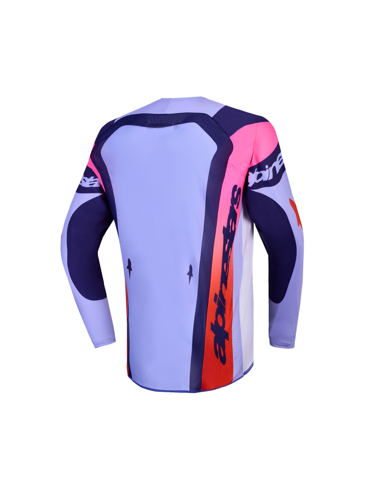 Alpinestars Youth Supertech Dyna Jersey, lavender and navy motocross top with pink accents, technical back view.