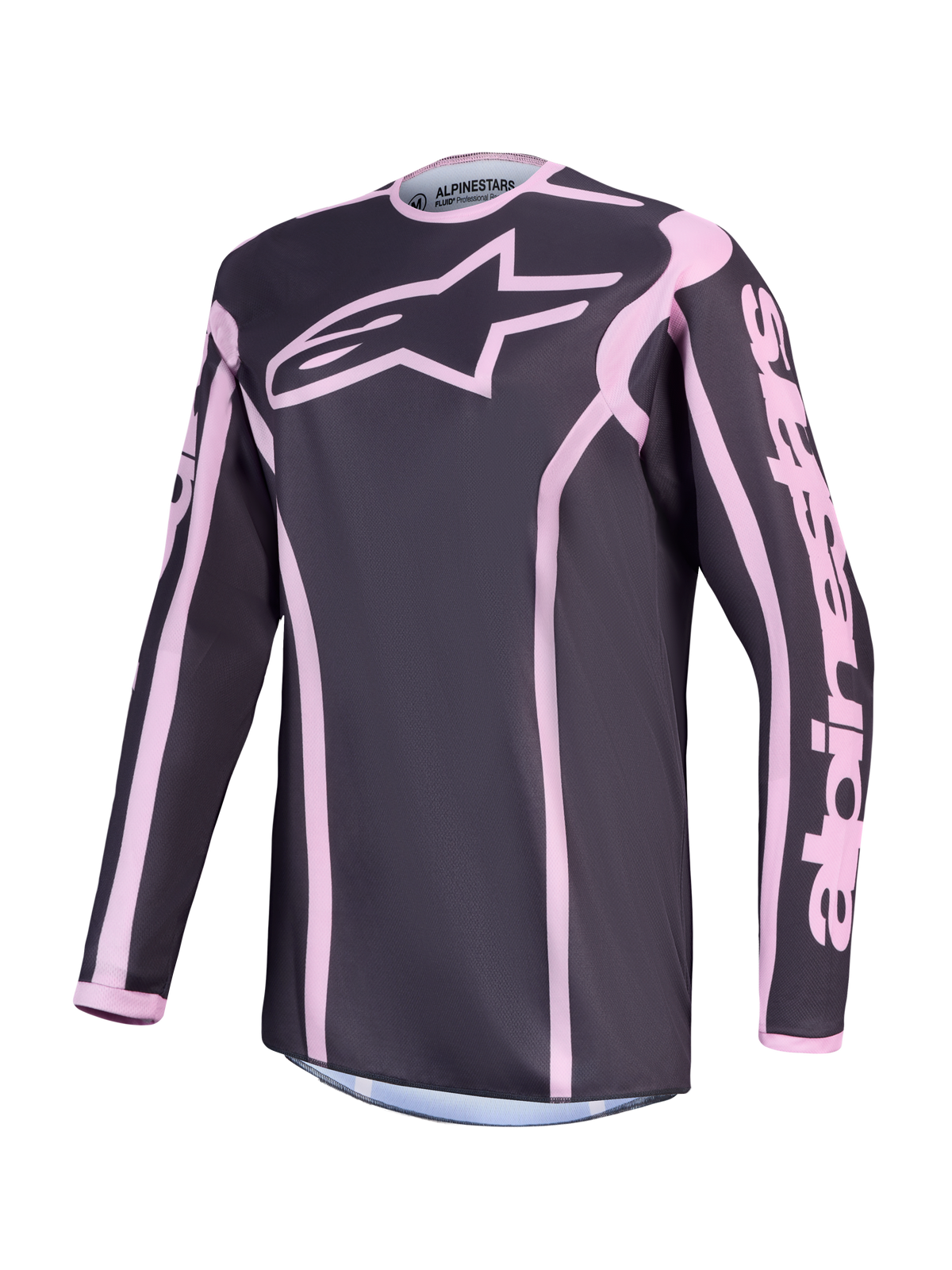 Alpinestars Stella Fluid Apex V2, maillot de motocross pour femme, gris foncé et rose, textile respirant évacuant l'humidité