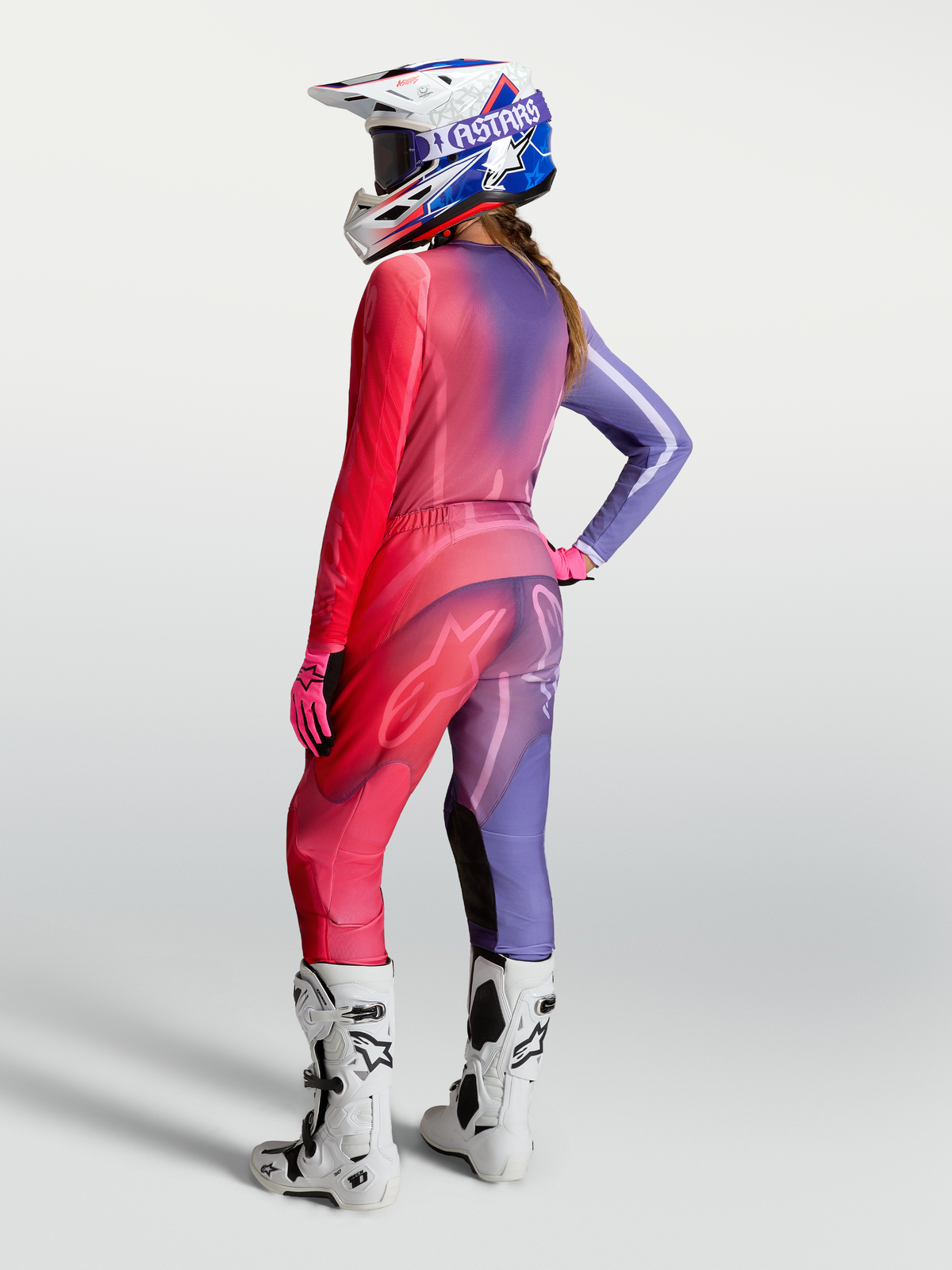 Maillot Stella Fluid Kepler Alpinestars, maillot de motocross pour femme, violet et rouge, avec pantalon et bottes assortis
