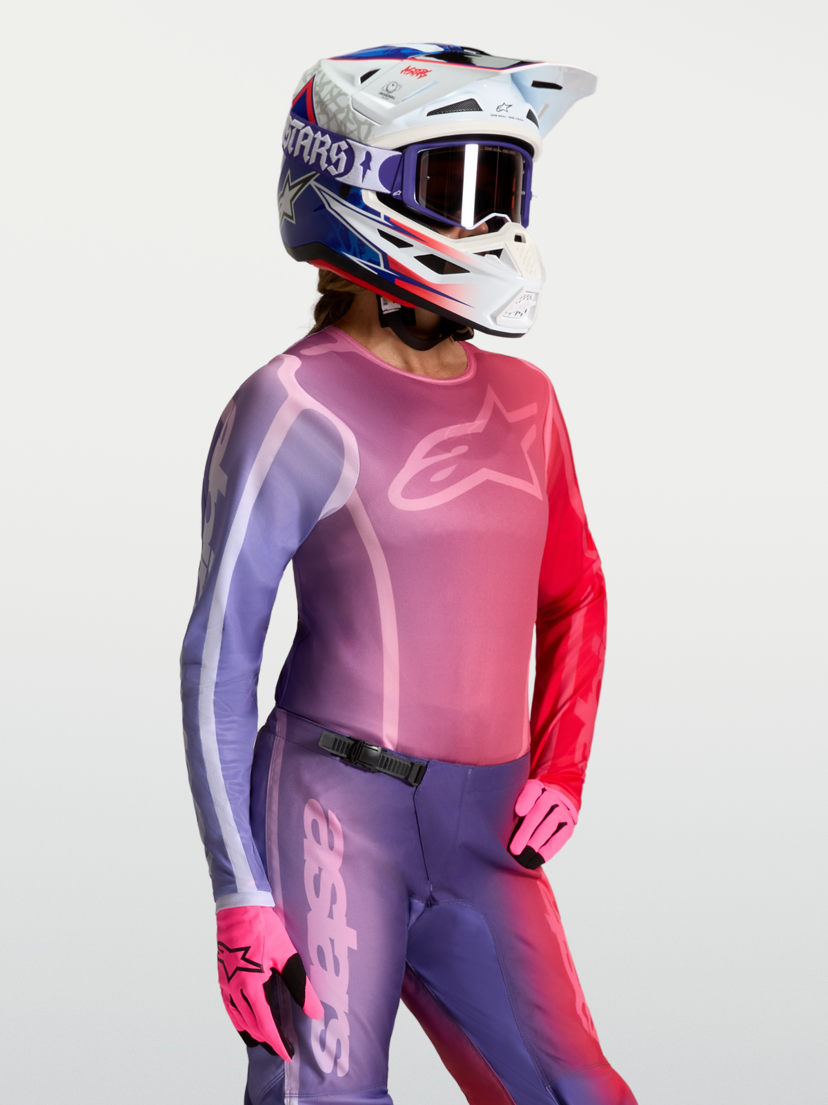 Alpinestars Maillot Stella Fluid Kepler, maillot de motocross pour femme, violet et rouge, poly-tissu respirant.