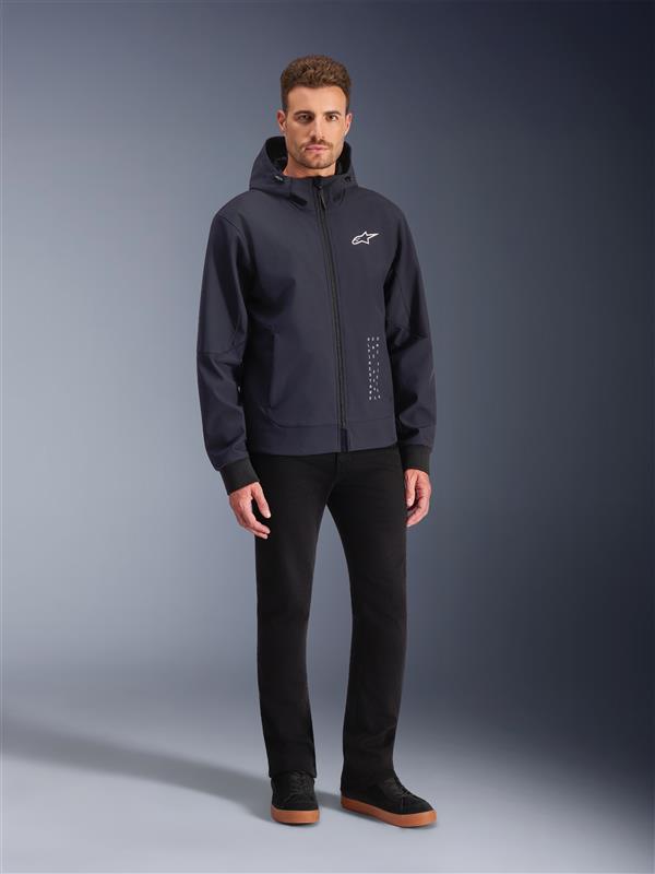 Alpinestars Radium Tech Hoodie, urban motorcycle jacket, men's, black and white, windproof shell, Tech-Air Ready.
