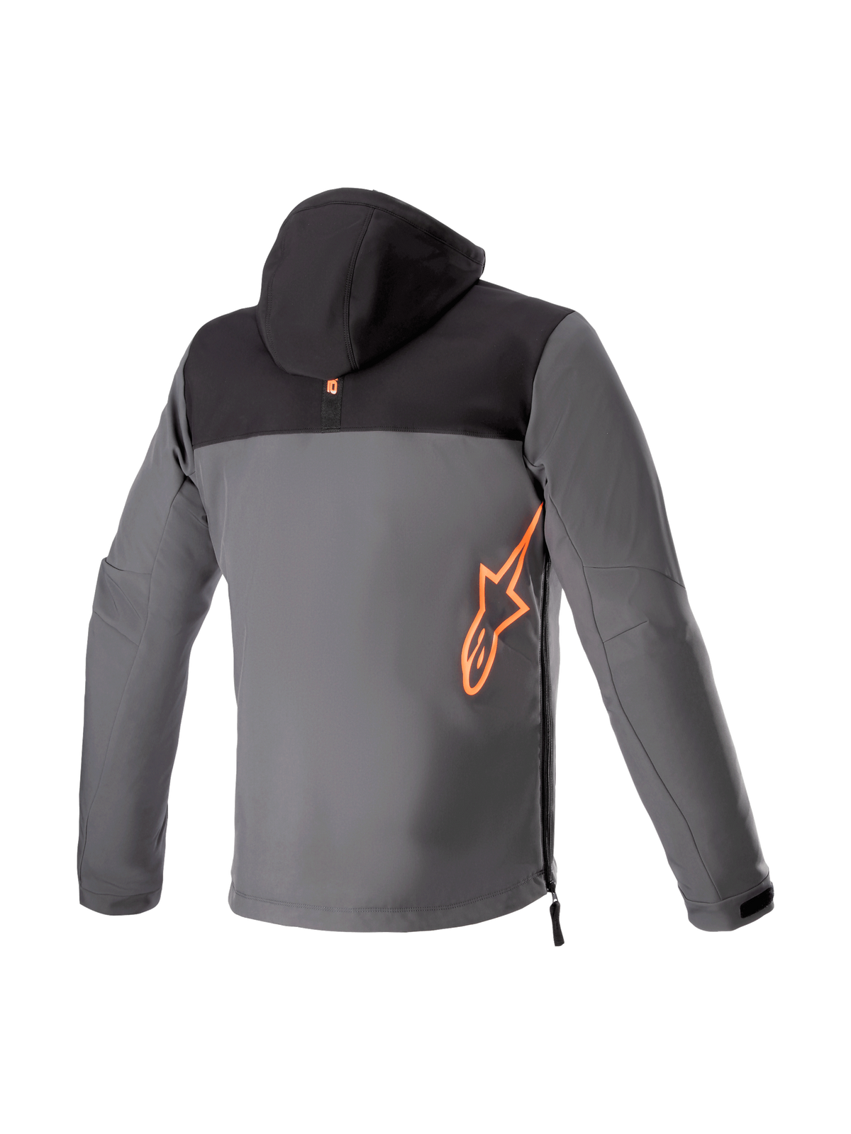 Alpinestars sweat à capuche Sherpa, veste de moto urbaine pour homme, grise et noire, logo rouge fluo, softshell, vue de dos, compatible Tech-Air